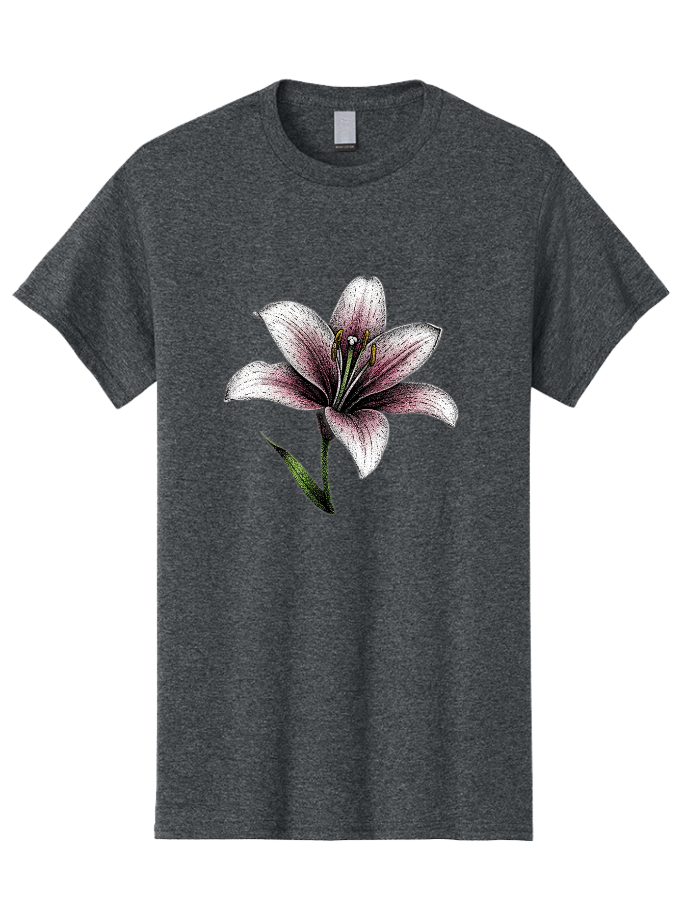 Lily-1 Men'S Graphic Tee, 100% Cotton, Comfortable Casual Summer Wear, Machine Washable, Lily Flower, Elegant Bloom, White And Purple Petals, Botanical Illustration, Delicate Stamens, Floral Beauty, Vintage Art, Flower Drawing Baa921 25