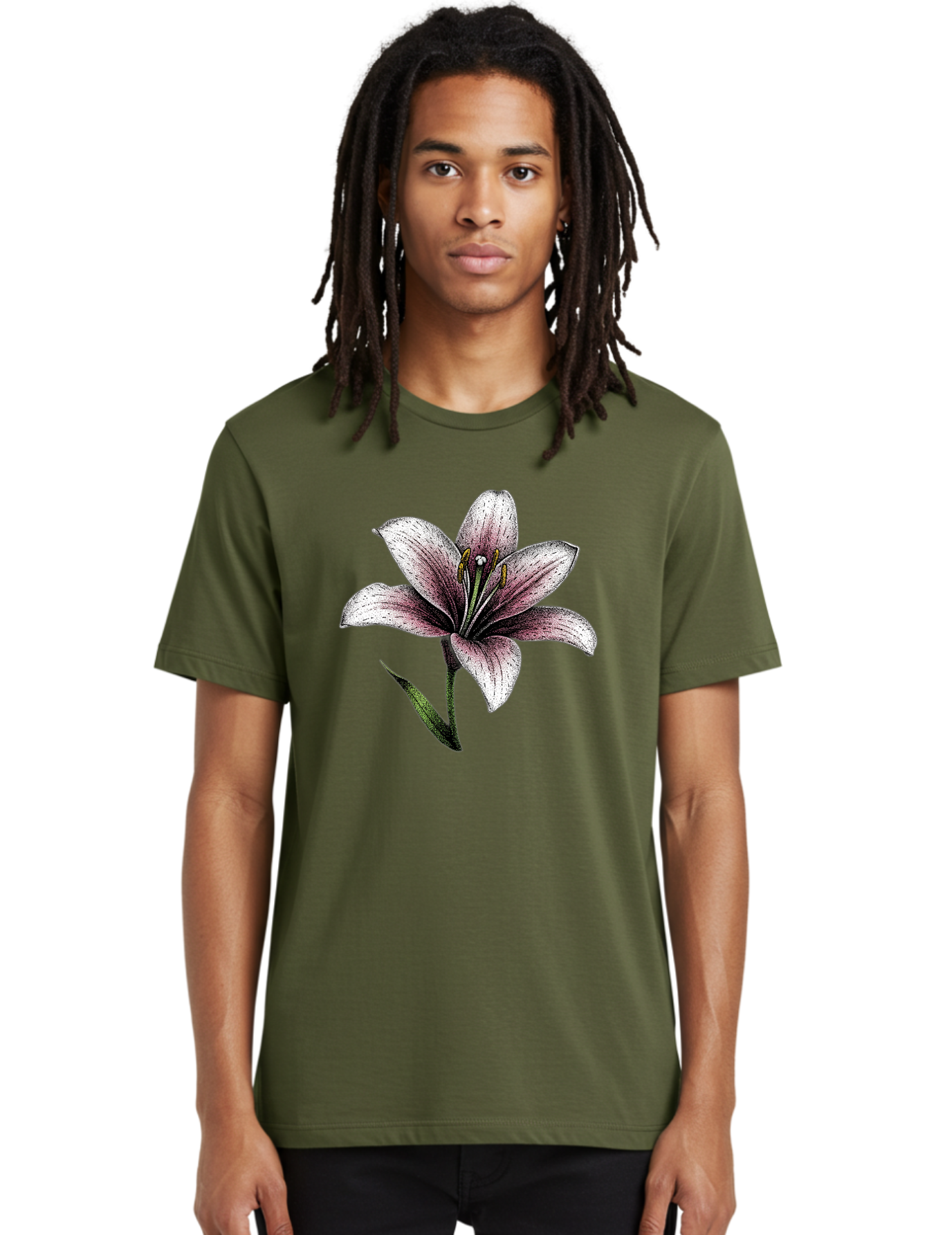 Lily-1 Men'S Graphic Tee, 100% Cotton, Comfortable Casual Summer Wear, Machine Washable, Lily Flower, Elegant Bloom, White And Purple Petals, Botanical Illustration, Delicate Stamens, Floral Beauty, Vintage Art, Flower Drawing Baa921 8