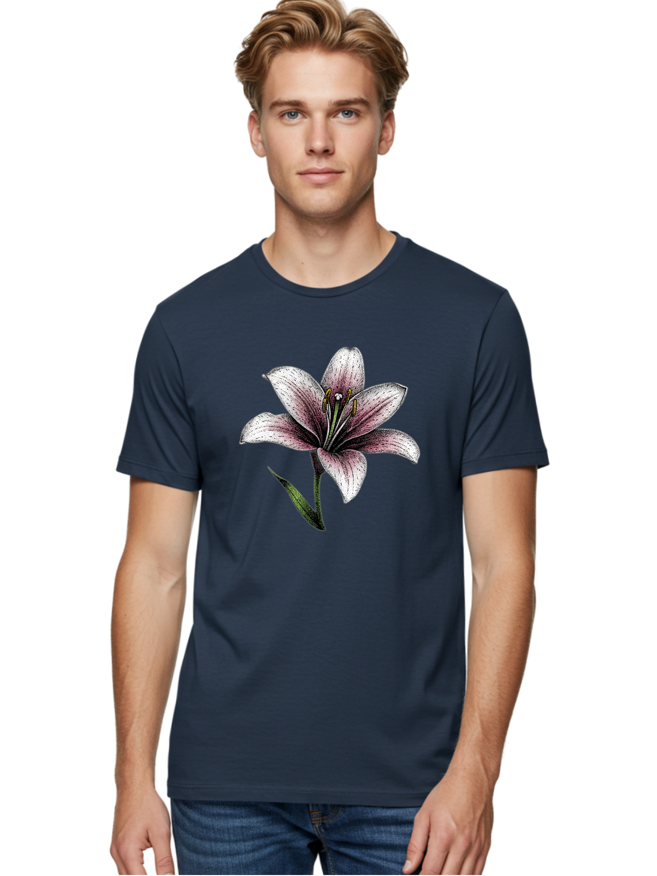 Lily-1 Men'S Graphic Tee, 100% Cotton, Comfortable Casual Summer Wear, Machine Washable, Lily Flower, Elegant Bloom, White And Purple Petals, Botanical Illustration, Delicate Stamens, Floral Beauty, Vintage Art, Flower Drawing Baa921 10