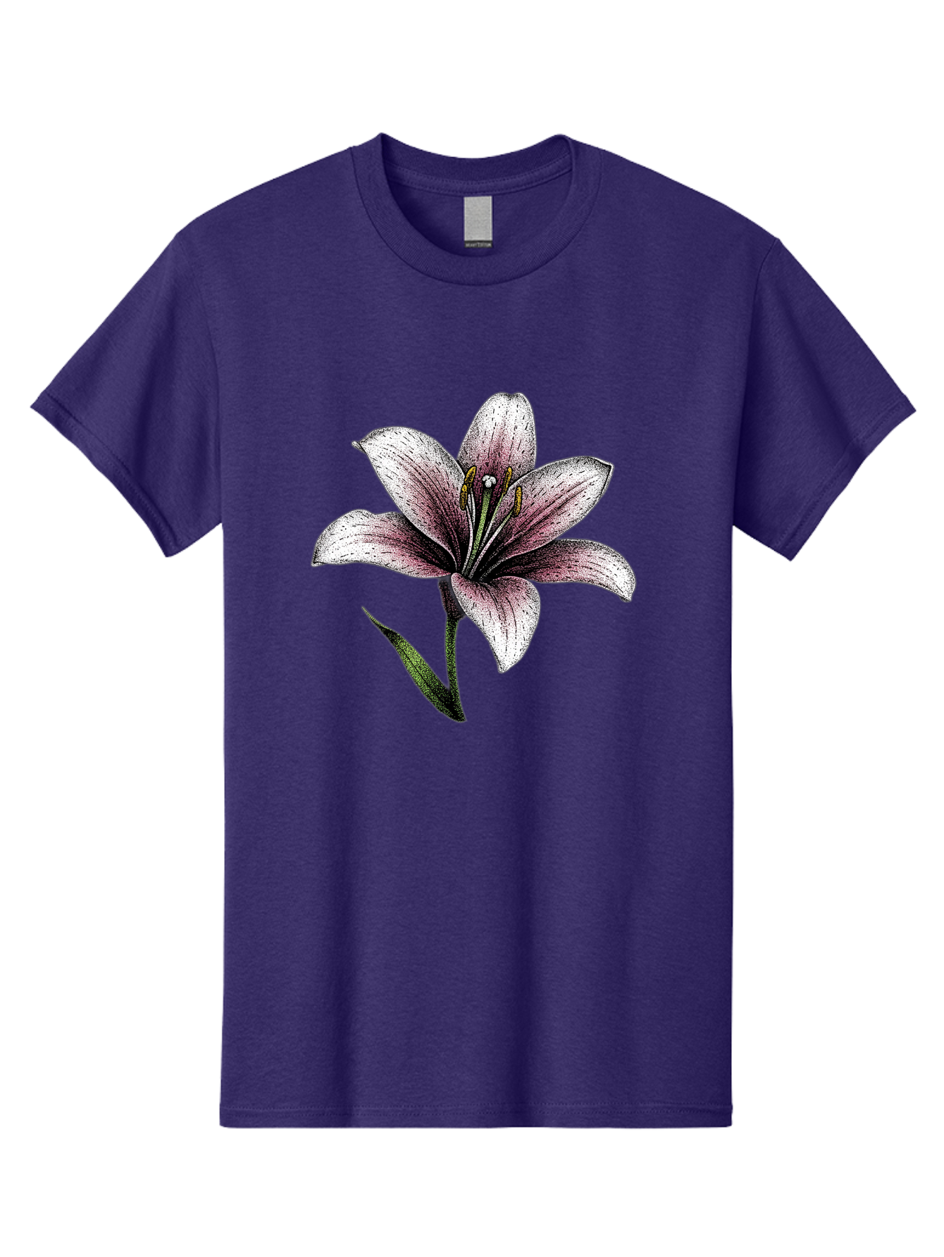 Lily-1 Men'S Graphic Tee, 100% Cotton, Comfortable Casual Summer Wear, Machine Washable, Lily Flower, Elegant Bloom, White And Purple Petals, Botanical Illustration, Delicate Stamens, Floral Beauty, Vintage Art, Flower Drawing Baa921 17