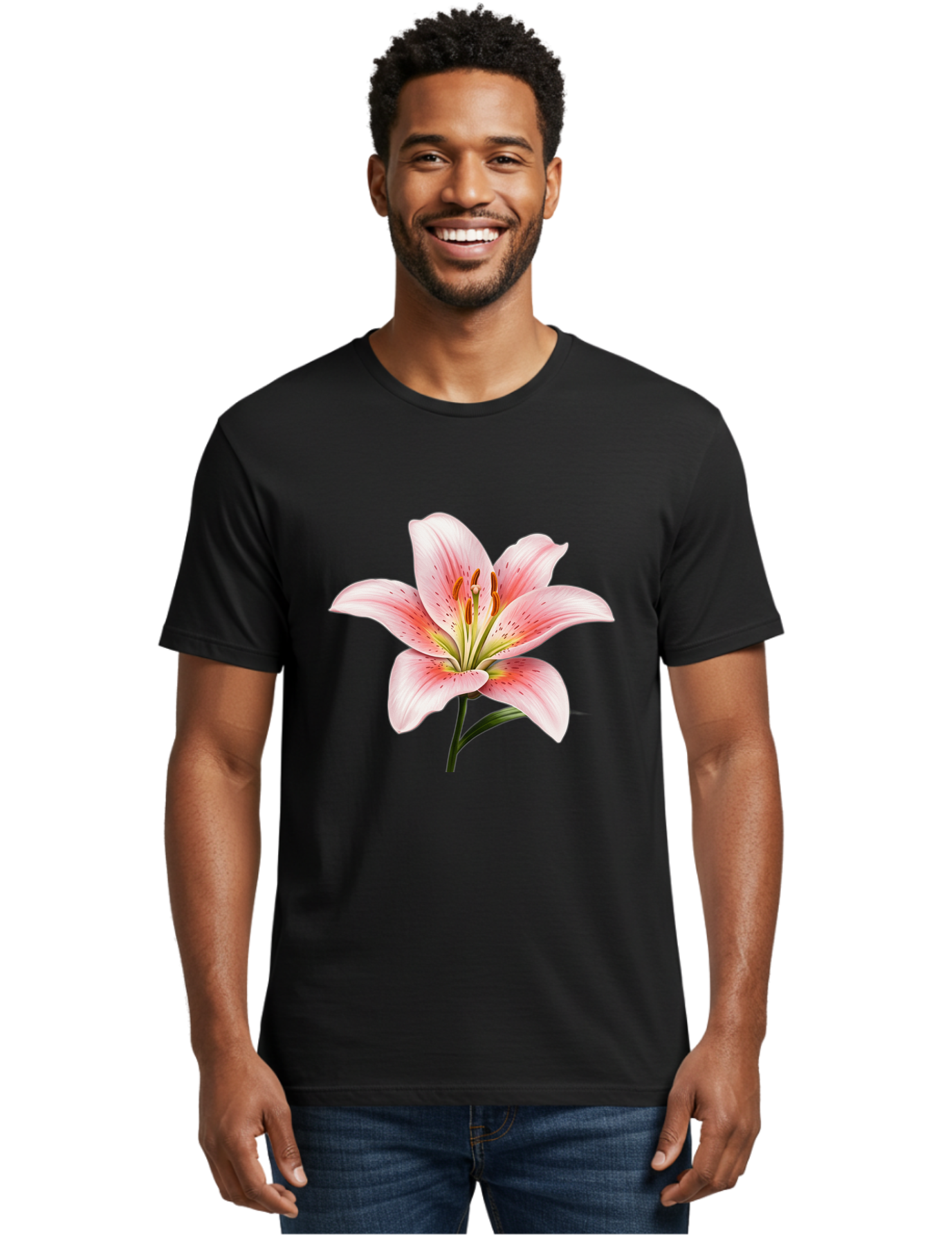 Lily Men'S Graphic Tee, 100% Cotton, Comfortable Casual Summer Wear, Machine Washable, Pink Lily, Floral Beauty, Delicate Petals, Yellow Stamens, Botanical Art, Flower Illustration, Soft Pink Hues, Elegant Bloom Baa922 14