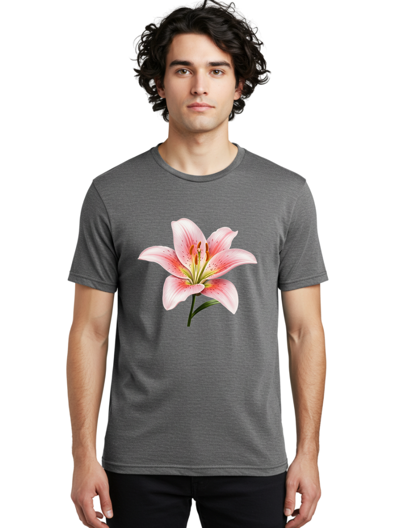 Lily Men'S Graphic Tee, 100% Cotton, Comfortable Casual Summer Wear, Machine Washable, Pink Lily, Floral Beauty, Delicate Petals, Yellow Stamens, Botanical Art, Flower Illustration, Soft Pink Hues, Elegant Bloom Baa922 28
