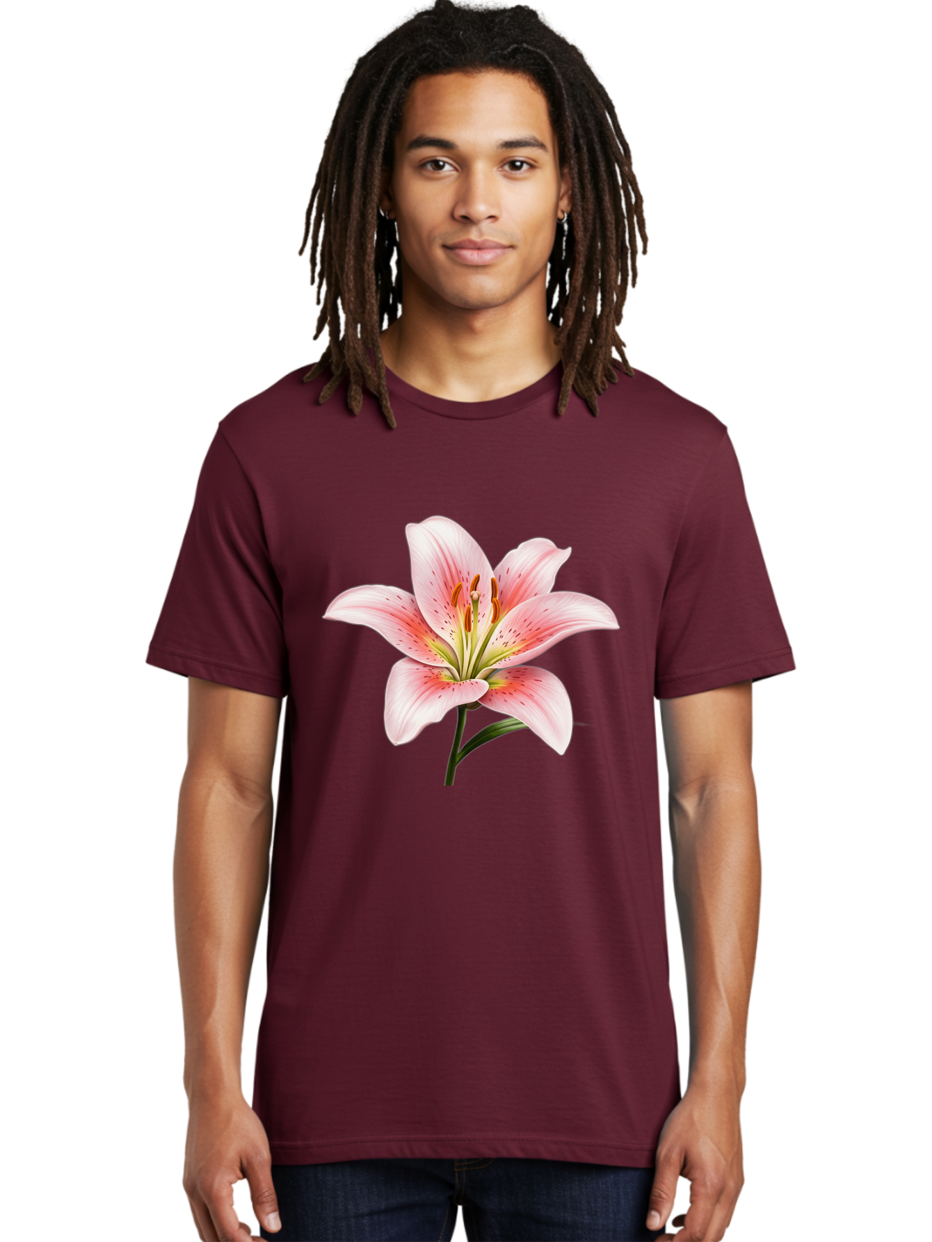 Lily Men'S Graphic Tee, 100% Cotton, Comfortable Casual Summer Wear, Machine Washable, Pink Lily, Floral Beauty, Delicate Petals, Yellow Stamens, Botanical Art, Flower Illustration, Soft Pink Hues, Elegant Bloom Baa922 26