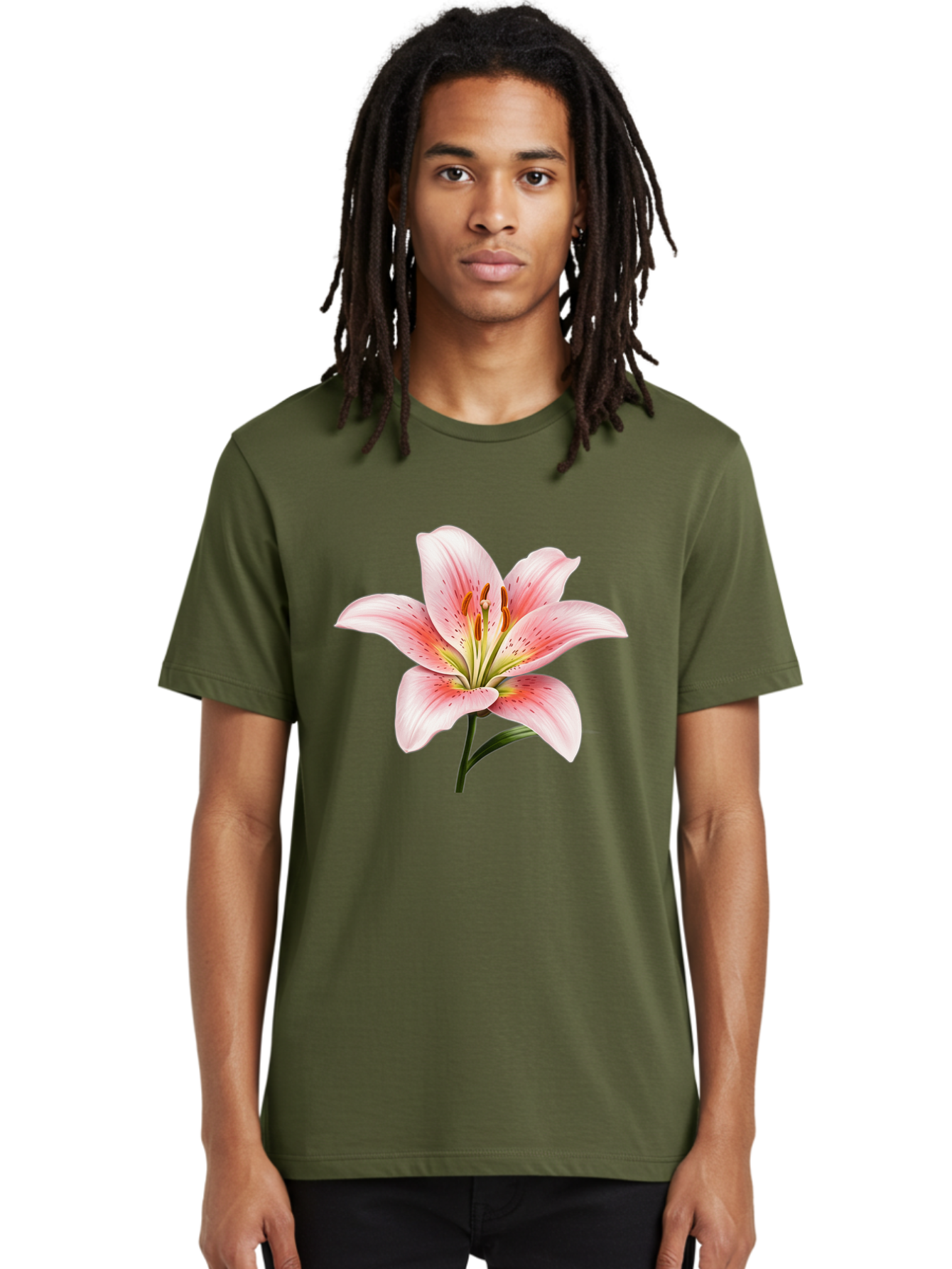 Lily Men'S Graphic Tee, 100% Cotton, Comfortable Casual Summer Wear, Machine Washable, Pink Lily, Floral Beauty, Delicate Petals, Yellow Stamens, Botanical Art, Flower Illustration, Soft Pink Hues, Elegant Bloom Baa922 20