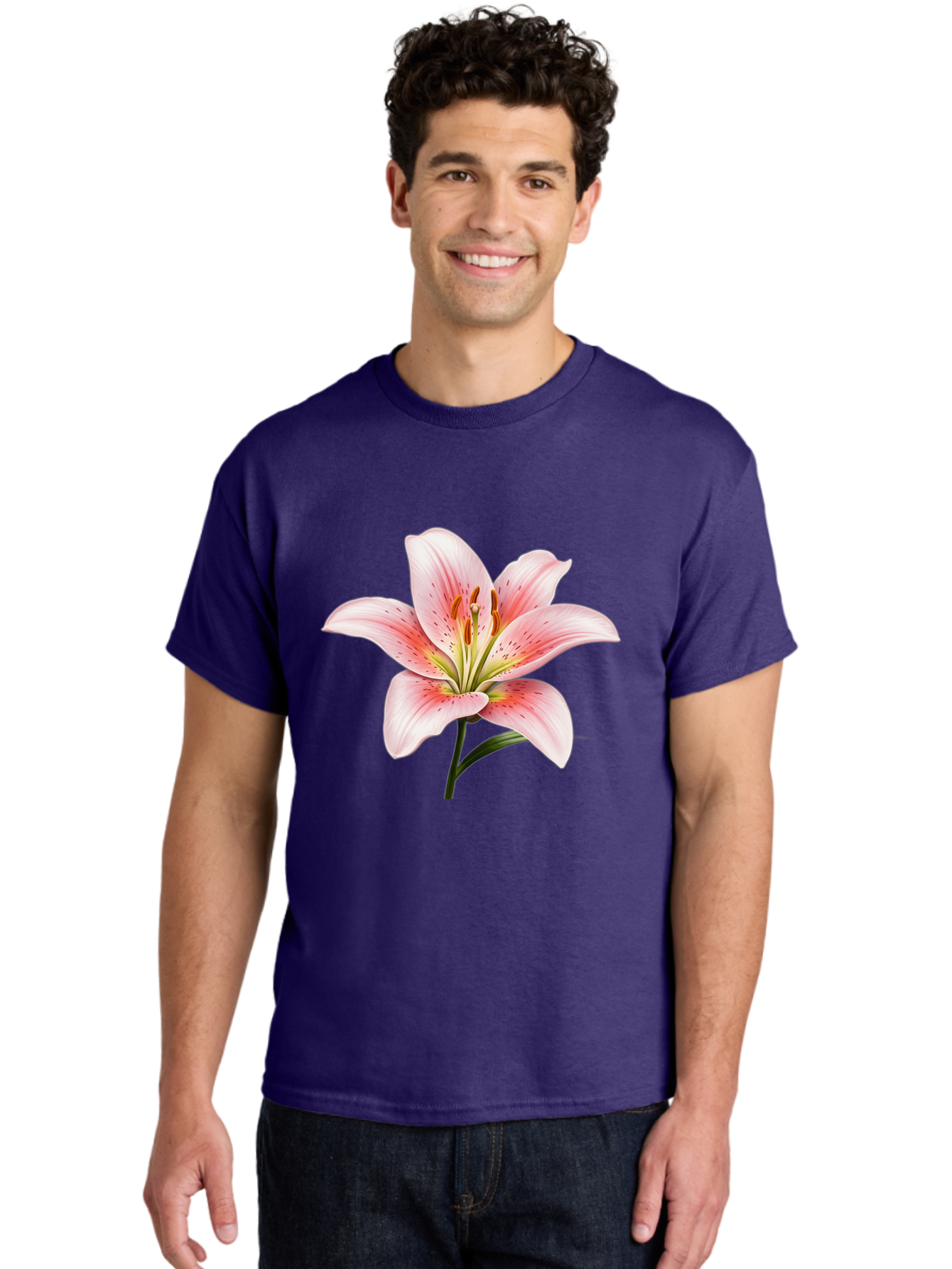 Lily Men'S Graphic Tee, 100% Cotton, Comfortable Casual Summer Wear, Machine Washable, Pink Lily, Floral Beauty, Delicate Petals, Yellow Stamens, Botanical Art, Flower Illustration, Soft Pink Hues, Elegant Bloom Baa922 8