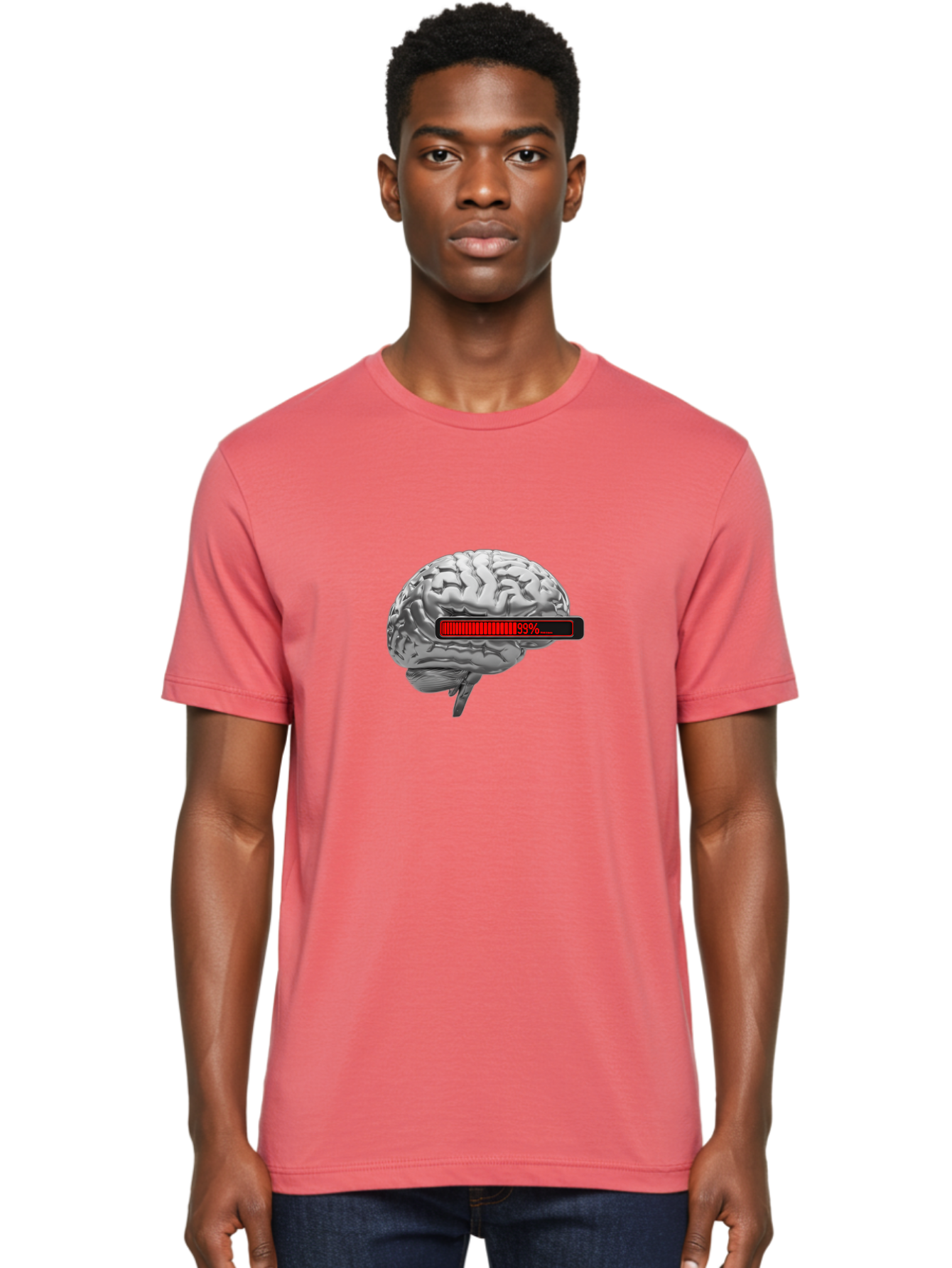 Loading-Brain-1 Men'S Graphic Tee, 100% Cotton, Comfortable Casual Summer Wear, Machine Washable, Human Brain, Loading Bar, Progress Indicator, 99% Complete, Grey Brain, Futuristic Concept, Technology Integration, Cognitive Processing, Baa924 14