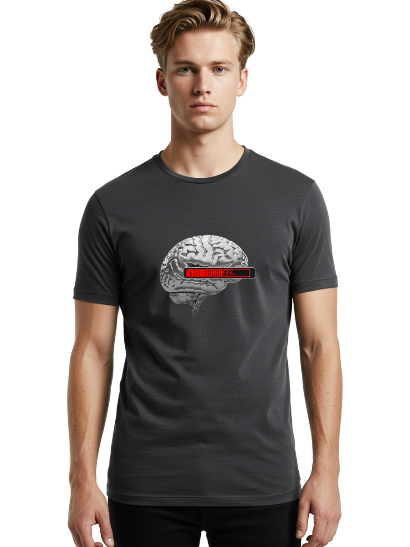 Loading-Brain-1 Men'S Graphic Tee, 100% Cotton, Comfortable Casual Summer Wear, Machine Washable, Human Brain, Loading Bar, Progress Indicator, 99% Complete, Grey Brain, Futuristic Concept, Technology Integration, Cognitive Processing, Baa924 18