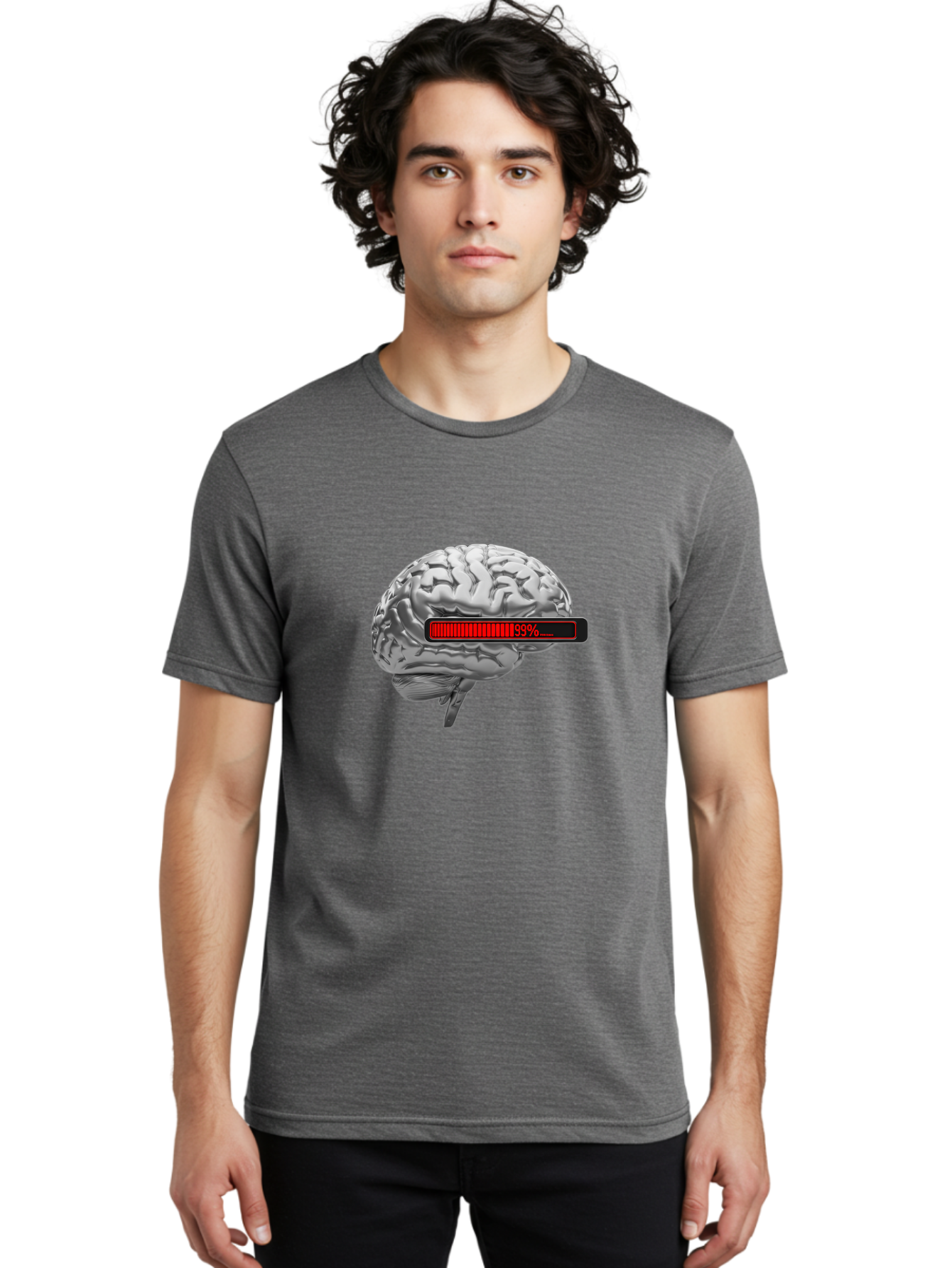 Loading-Brain-1 Men'S Graphic Tee, 100% Cotton, Comfortable Casual Summer Wear, Machine Washable, Human Brain, Loading Bar, Progress Indicator, 99% Complete, Grey Brain, Futuristic Concept, Technology Integration, Cognitive Processing, Baa924 30