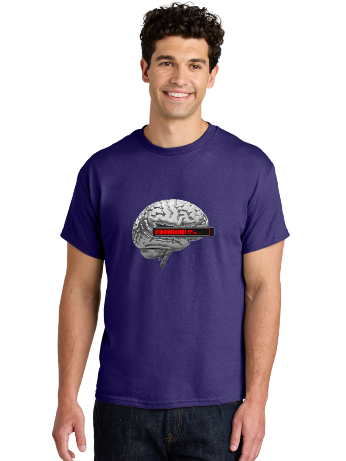 Loading-Brain-1 Men'S Graphic Tee, 100% Cotton, Comfortable Casual Summer Wear, Machine Washable, Human Brain, Loading Bar, Progress Indicator, 99% Complete, Grey Brain, Futuristic Concept, Technology Integration, Cognitive Processing, Baa924 12