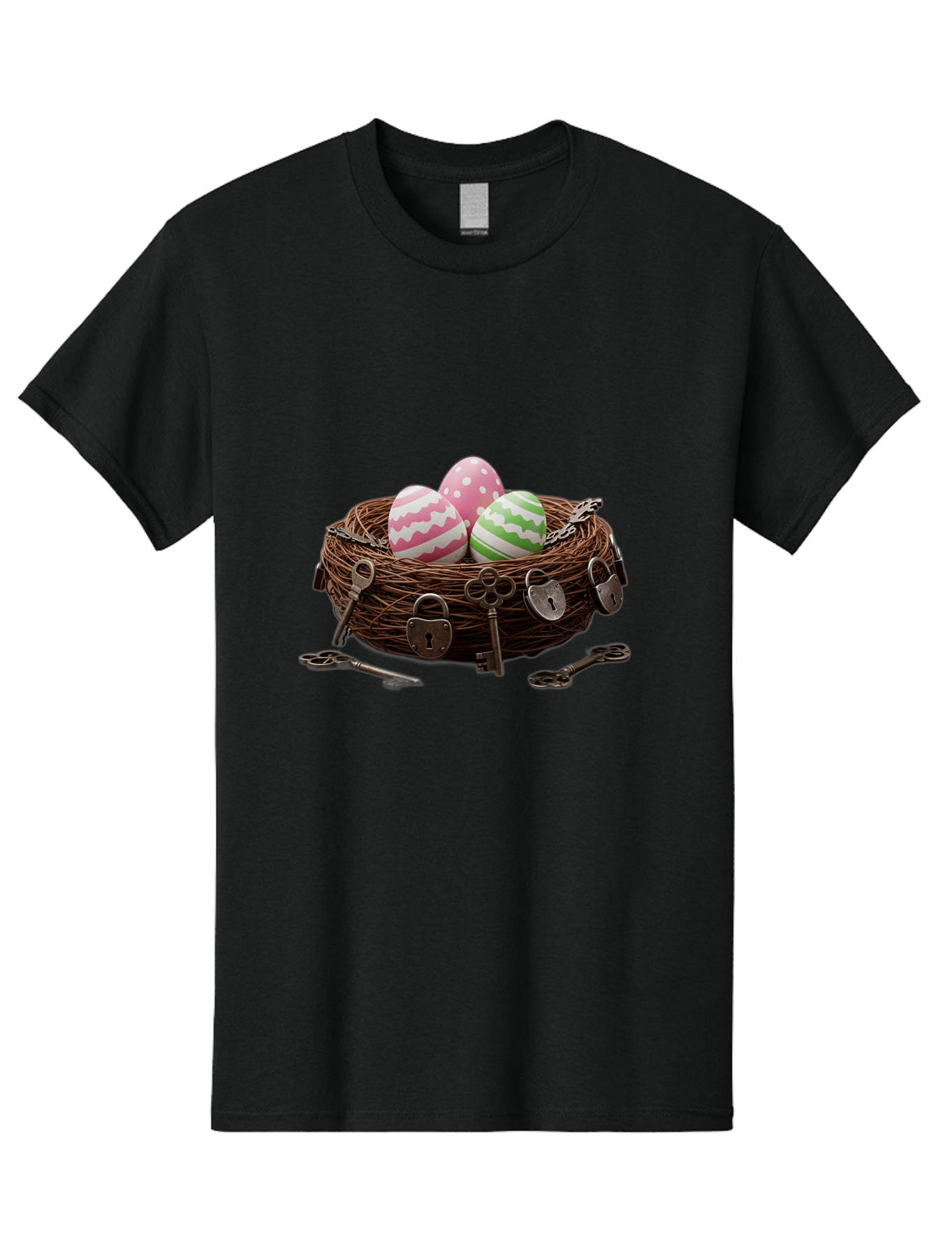 Locked-Nest-With-Easter-Eggs Men'S Graphic Tee, 100% Cotton, Comfortable Casual Summer Wear, Machine Washable, Easter Eggs In A Nest, Locked Nest, Vintage Keys, Padlocks, Easter Decorations, Spring Theme, Symbolic Eggs, Retro Style, Baa927 7