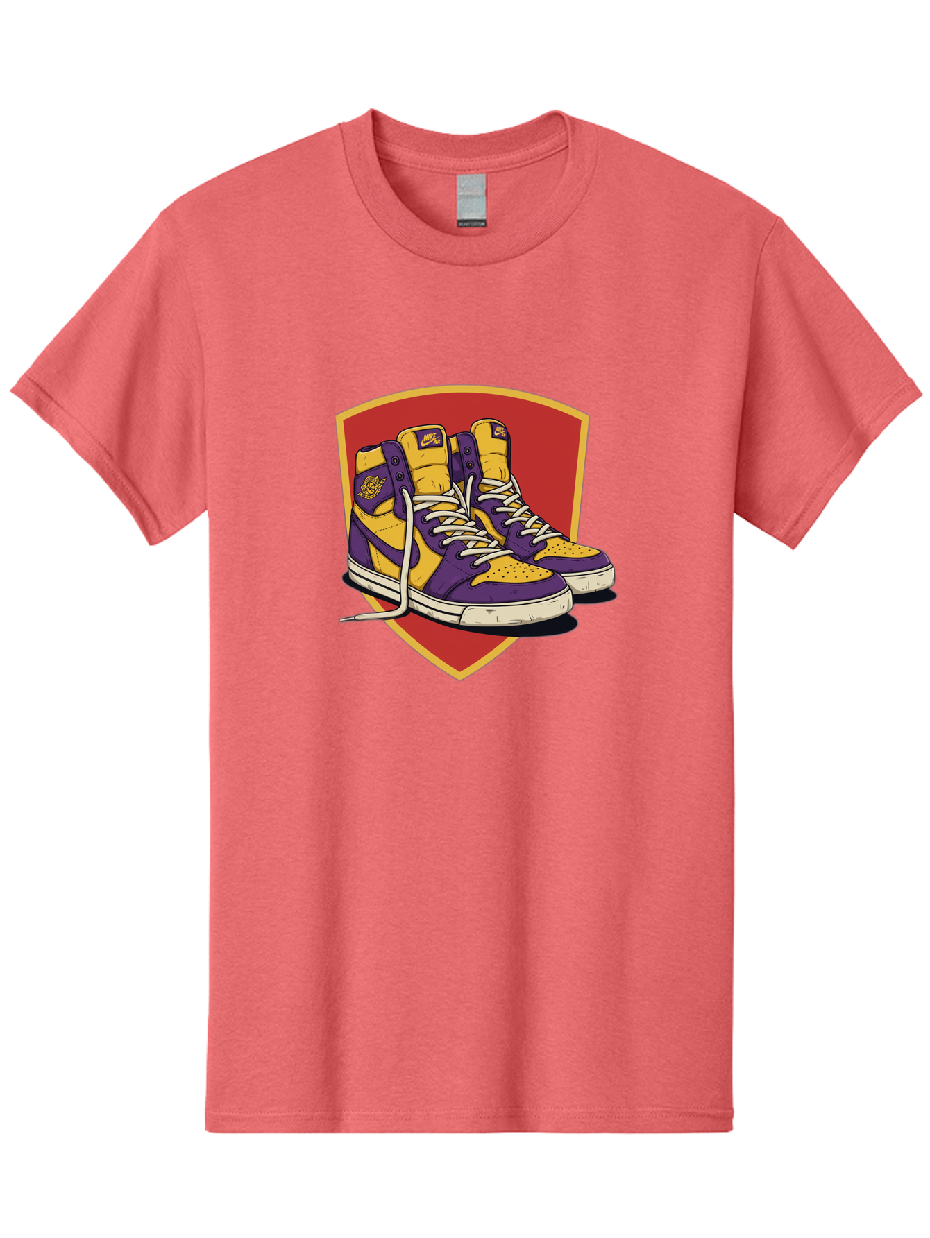 Los-Angeles-Lakers Men'S Graphic Tee, 100% Cotton, Comfortable Casual Summer Wear, Machine Washable, Purple And Yellow Air Jordan Sneakers, Nike Logo, Yellow And Purple Color Scheme, White Laces, Athletic Footwear, Sports Shoes, Baa928 5