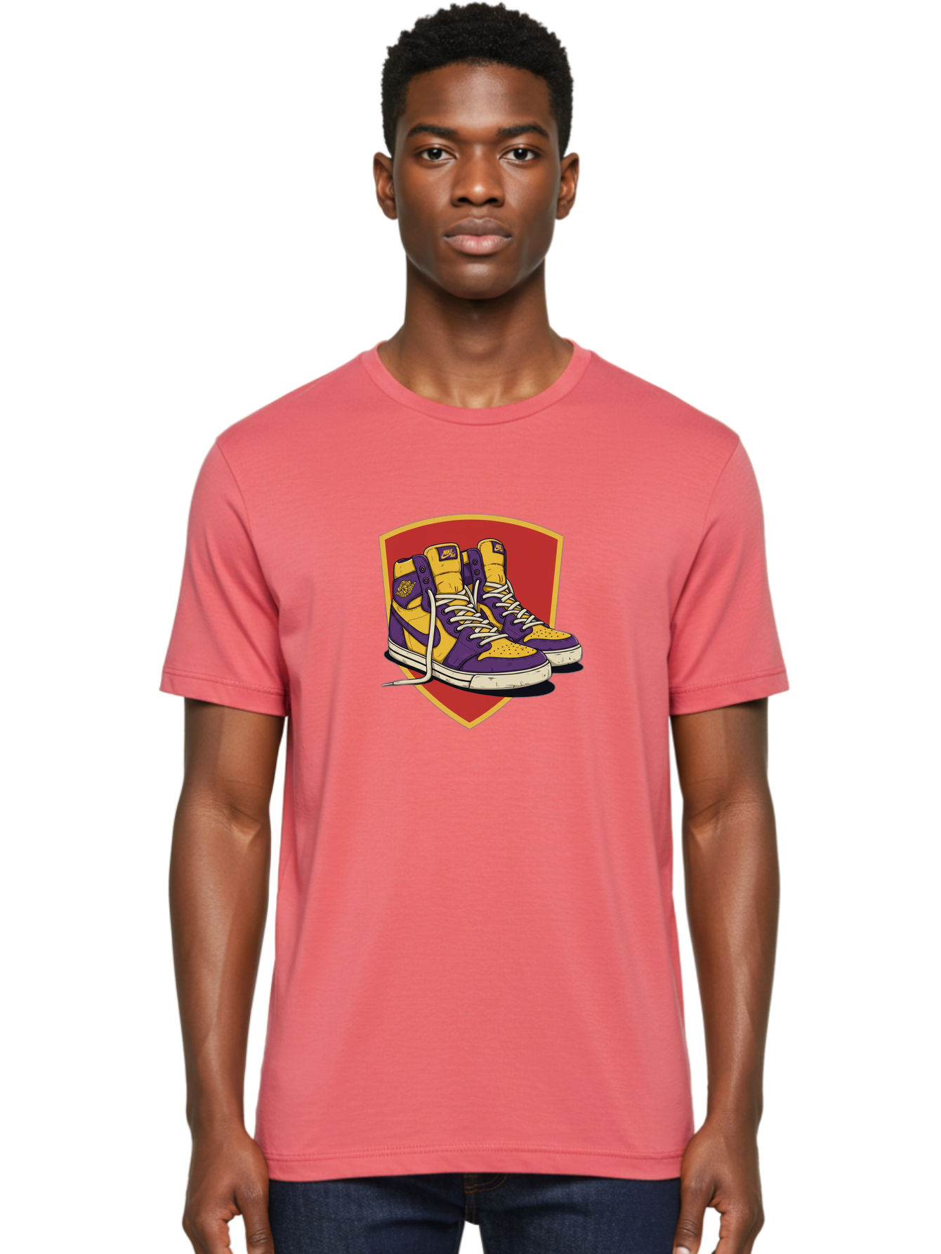 Los-Angeles-Lakers Men'S Graphic Tee, 100% Cotton, Comfortable Casual Summer Wear, Machine Washable, Purple And Yellow Air Jordan Sneakers, Nike Logo, Yellow And Purple Color Scheme, White Laces, Athletic Footwear, Sports Shoes, Baa928 6