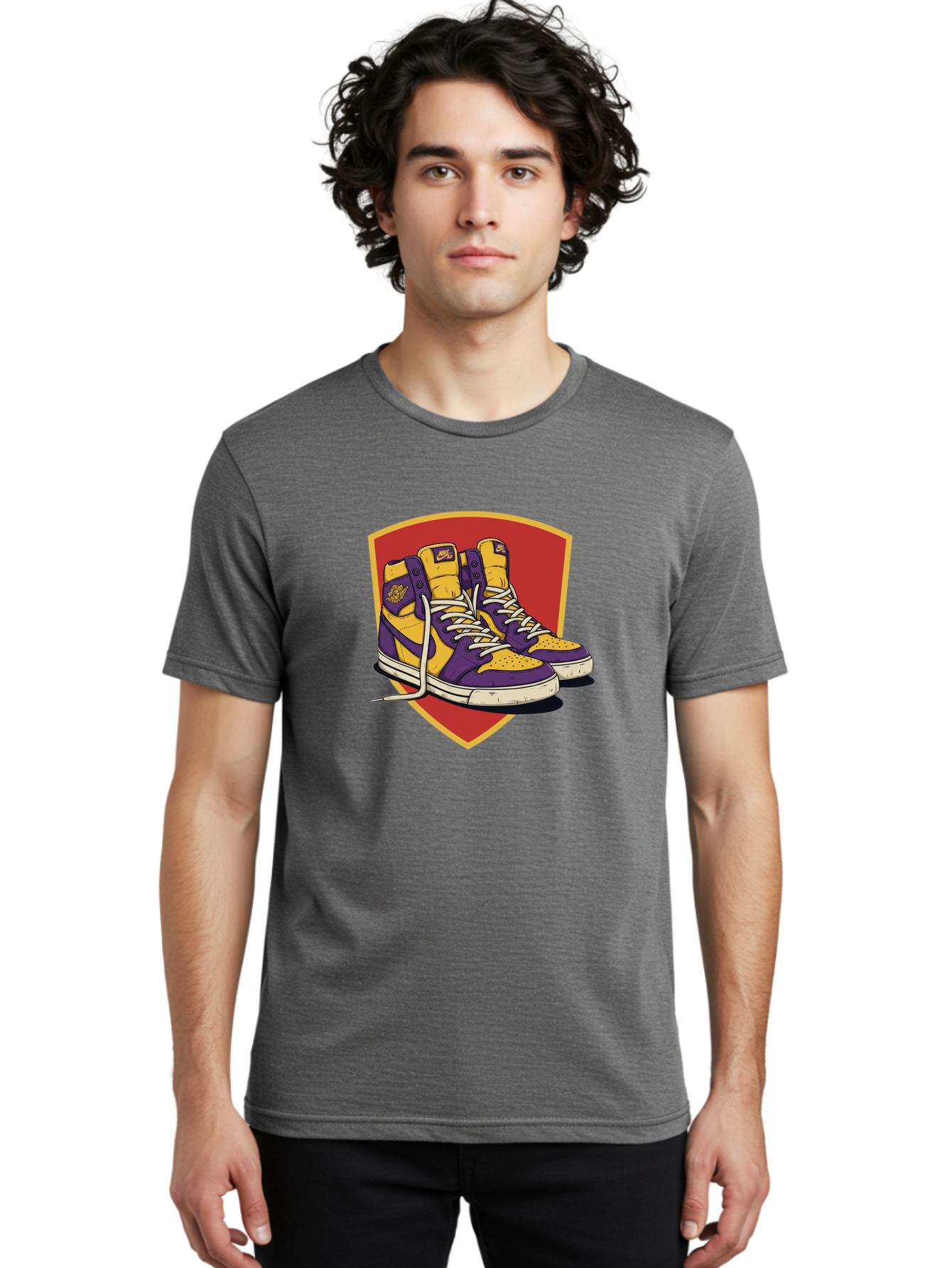 Los-Angeles-Lakers Men'S Graphic Tee, 100% Cotton, Comfortable Casual Summer Wear, Machine Washable, Purple And Yellow Air Jordan Sneakers, Nike Logo, Yellow And Purple Color Scheme, White Laces, Athletic Footwear, Sports Shoes, Baa928 16