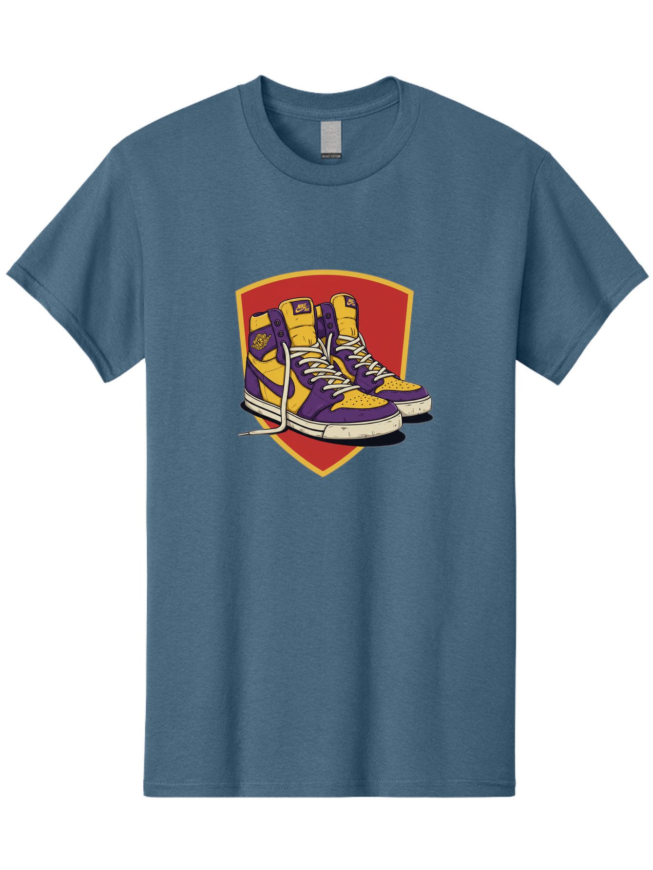 Los-Angeles-Lakers Men'S Graphic Tee, 100% Cotton, Comfortable Casual Summer Wear, Machine Washable, Purple And Yellow Air Jordan Sneakers, Nike Logo, Yellow And Purple Color Scheme, White Laces, Athletic Footwear, Sports Shoes, Baa928 3
