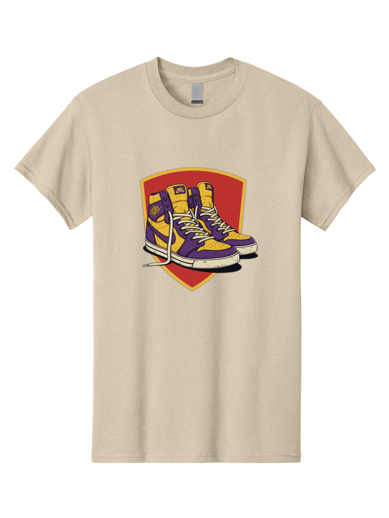 Los-Angeles-Lakers Men'S Graphic Tee, 100% Cotton, Comfortable Casual Summer Wear, Machine Washable, Purple And Yellow Air Jordan Sneakers, Nike Logo, Yellow And Purple Color Scheme, White Laces, Athletic Footwear, Sports Shoes, Baa928 23