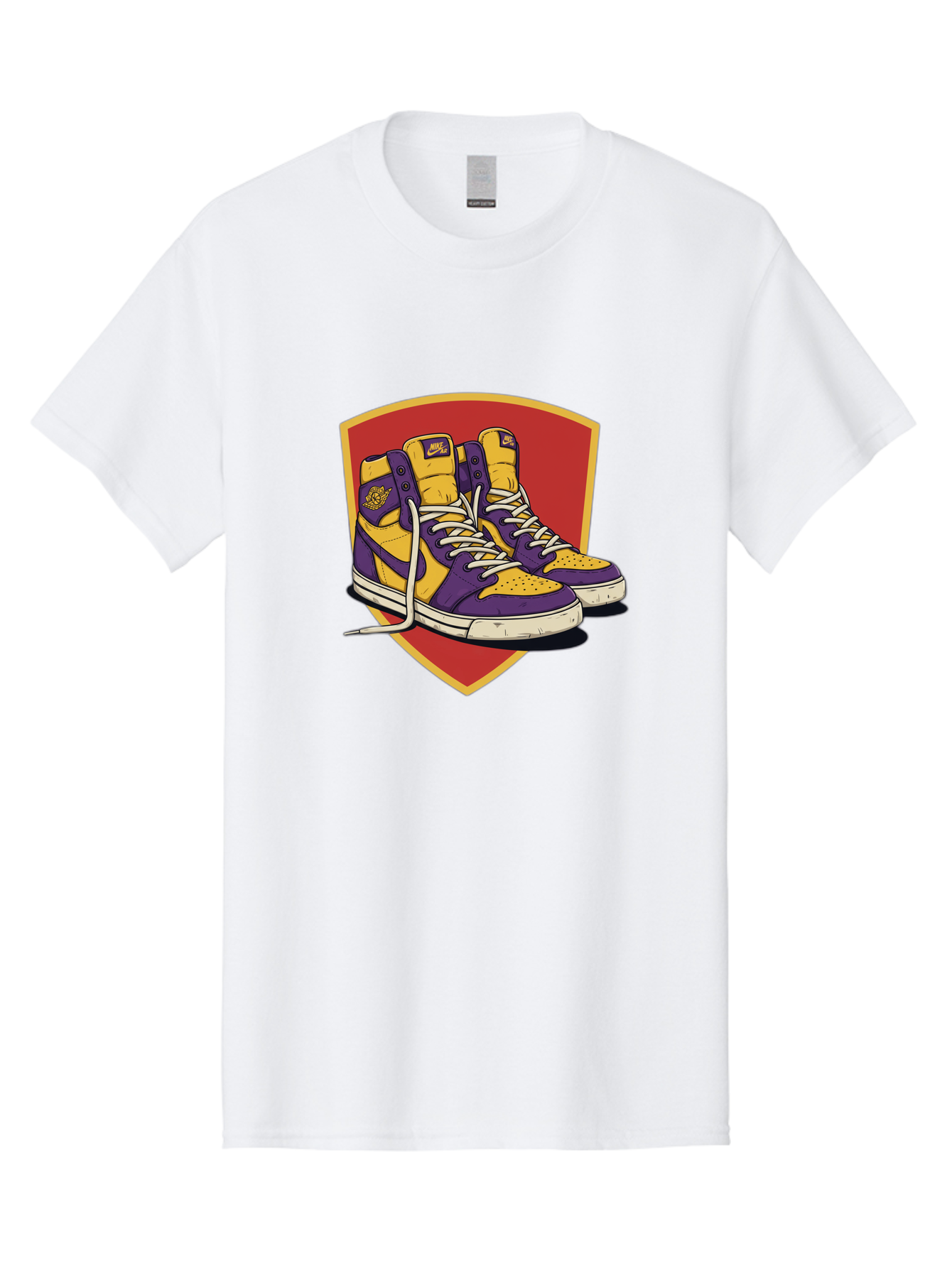 Los-Angeles-Lakers Men'S Graphic Tee, 100% Cotton, Comfortable Casual Summer Wear, Machine Washable, Purple And Yellow Air Jordan Sneakers, Nike Logo, Yellow And Purple Color Scheme, White Laces, Athletic Footwear, Sports Shoes, Baa928 21