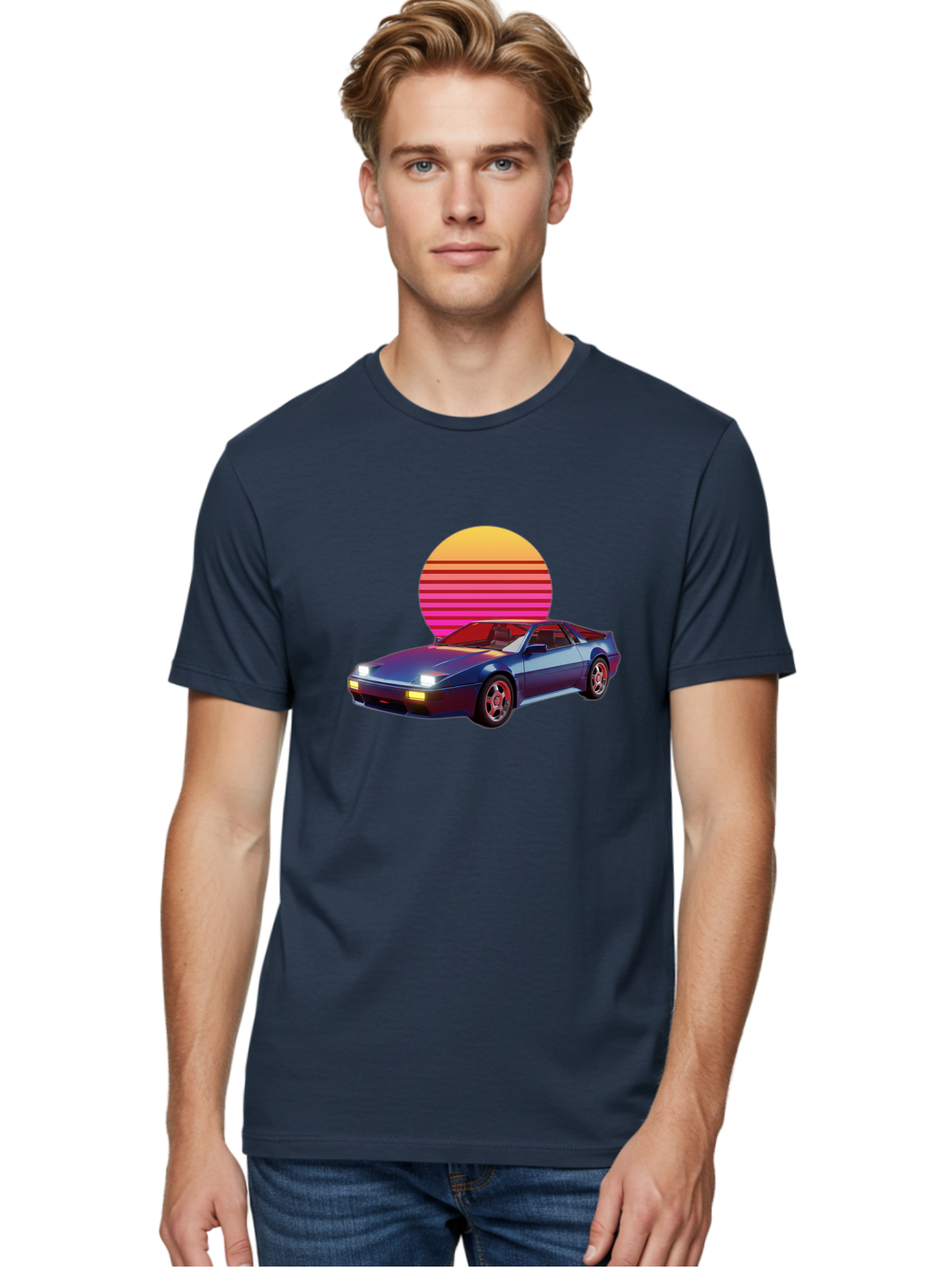 Lotus-Esprit Men'S Graphic Tee, 100% Cotton, Comfortable Casual Summer Wear, Machine Washable, Nissan 280Zx, Retro Futuristic Car, Sports Car, Vintage Automobile, Synthwave Art, Neon Lights, Gradient Sun, Retro Aesthetic, Synthwave Style Baa929 2
