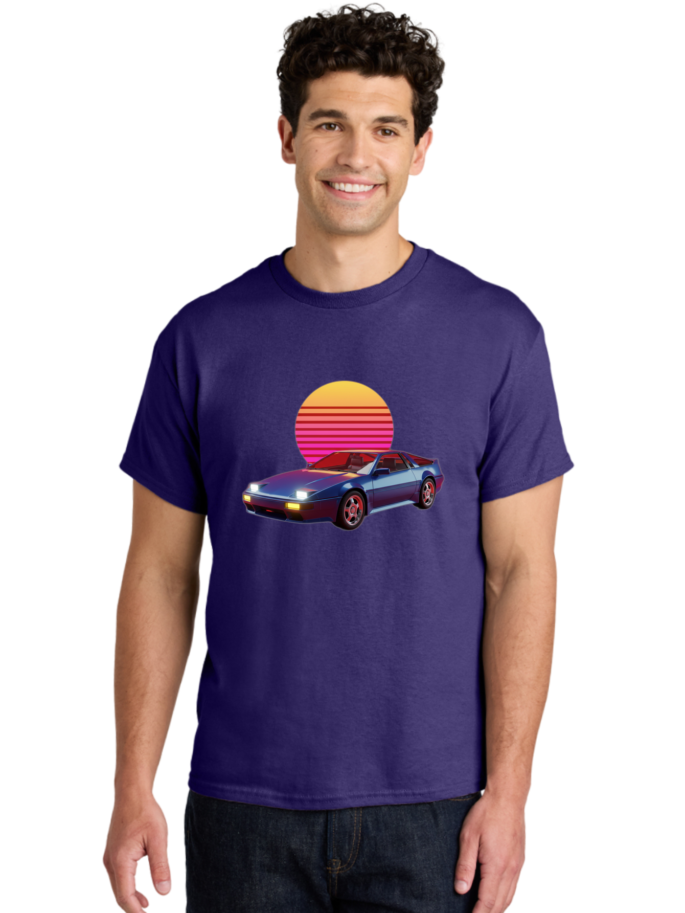 Lotus-Esprit Men'S Graphic Tee, 100% Cotton, Comfortable Casual Summer Wear, Machine Washable, Nissan 280Zx, Retro Futuristic Car, Sports Car, Vintage Automobile, Synthwave Art, Neon Lights, Gradient Sun, Retro Aesthetic, Synthwave Style Baa929 12