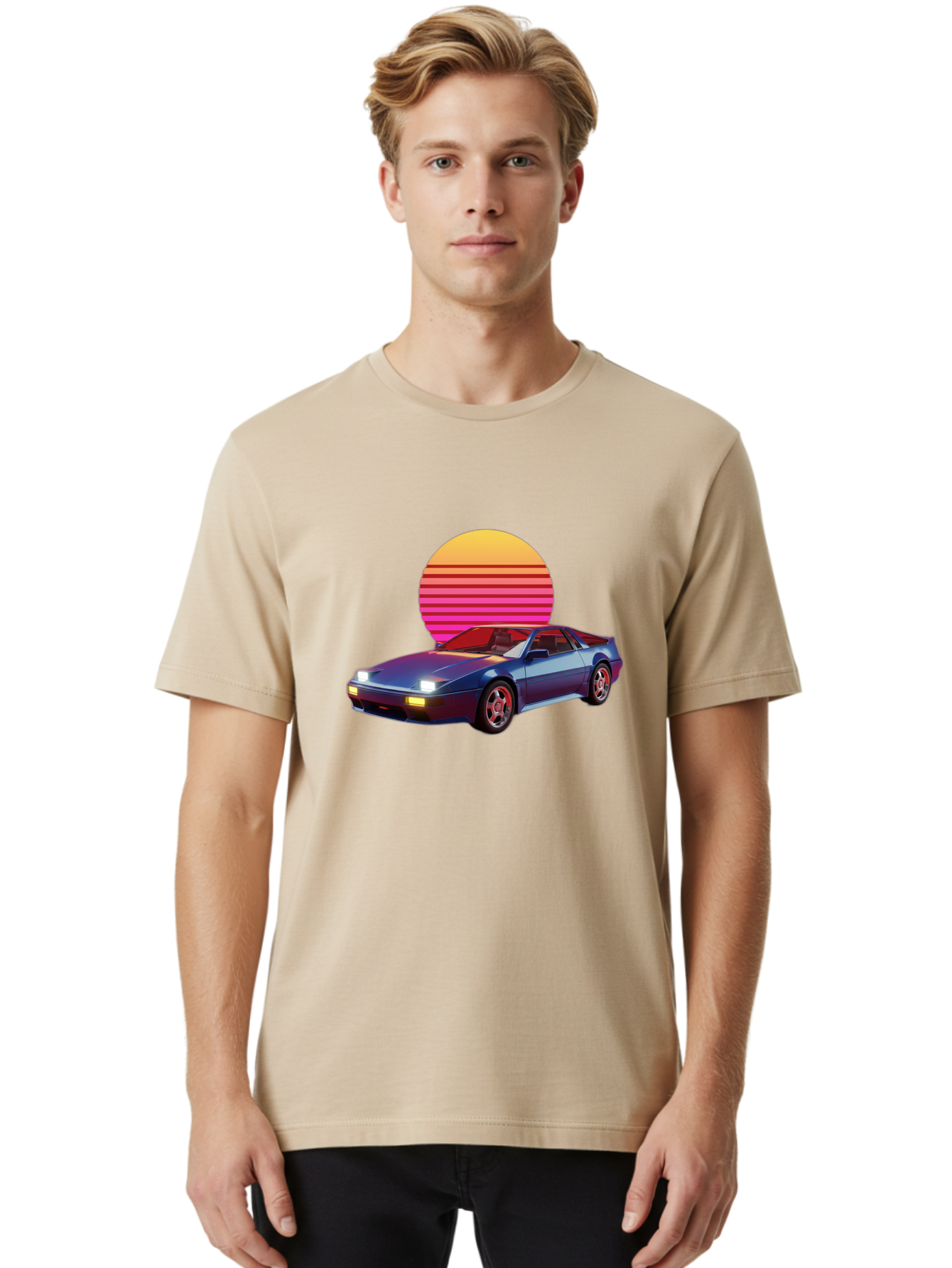 Lotus-Esprit Men'S Graphic Tee, 100% Cotton, Comfortable Casual Summer Wear, Machine Washable, Nissan 280Zx, Retro Futuristic Car, Sports Car, Vintage Automobile, Synthwave Art, Neon Lights, Gradient Sun, Retro Aesthetic, Synthwave Style Baa929 22