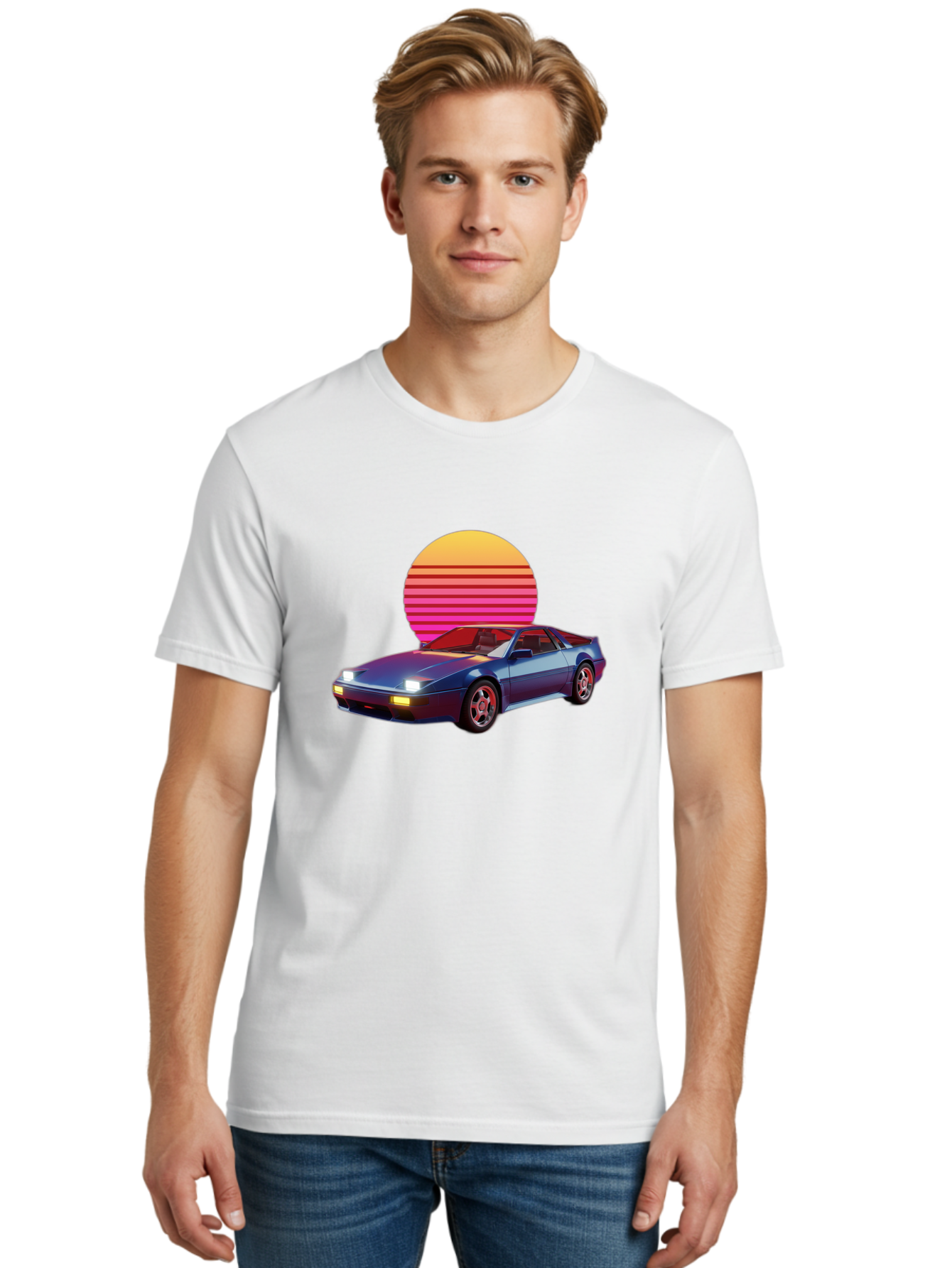 Lotus-Esprit Men'S Graphic Tee, 100% Cotton, Comfortable Casual Summer Wear, Machine Washable, Nissan 280Zx, Retro Futuristic Car, Sports Car, Vintage Automobile, Synthwave Art, Neon Lights, Gradient Sun, Retro Aesthetic, Synthwave Style Baa929 4