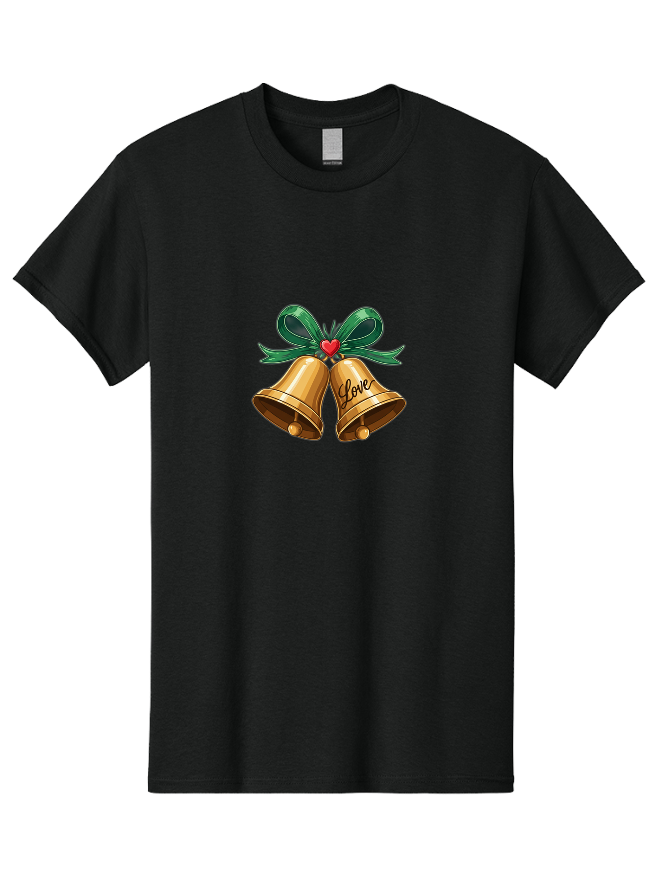 Love-Bells-1 Men'S Graphic Tee, 100% Cotton, Comfortable Casual Summer Wear, Machine Washable, Golden Bells, Love Message, Red Heart, Green Ribbon, Festive Decoration, Symbol Of Love, Wedding Bells, Holiday Decor, Charming Illustration, Baa931 13