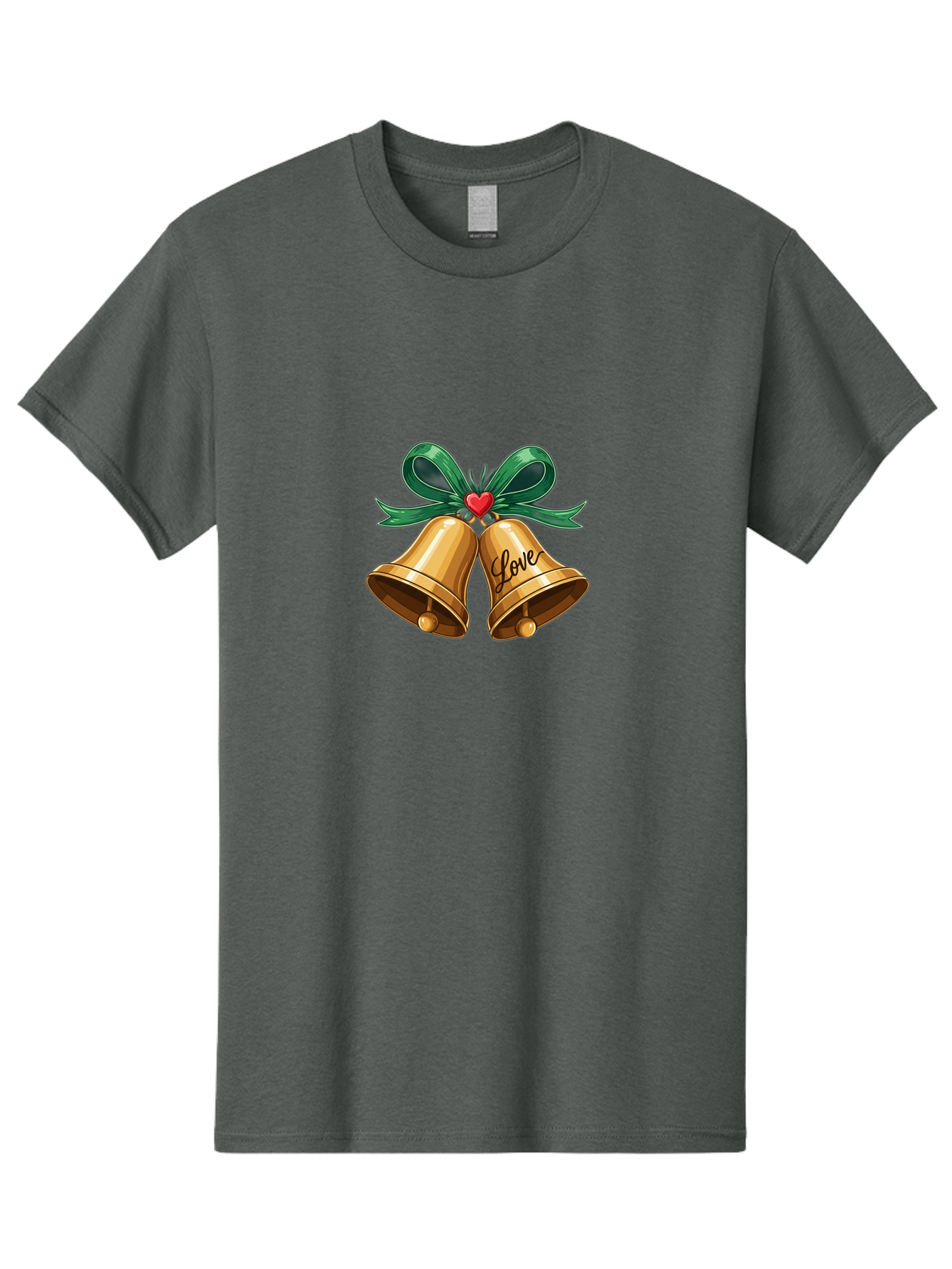 Love-Bells-1 Men'S Graphic Tee, 100% Cotton, Comfortable Casual Summer Wear, Machine Washable, Golden Bells, Love Message, Red Heart, Green Ribbon, Festive Decoration, Symbol Of Love, Wedding Bells, Holiday Decor, Charming Illustration, Baa931 5