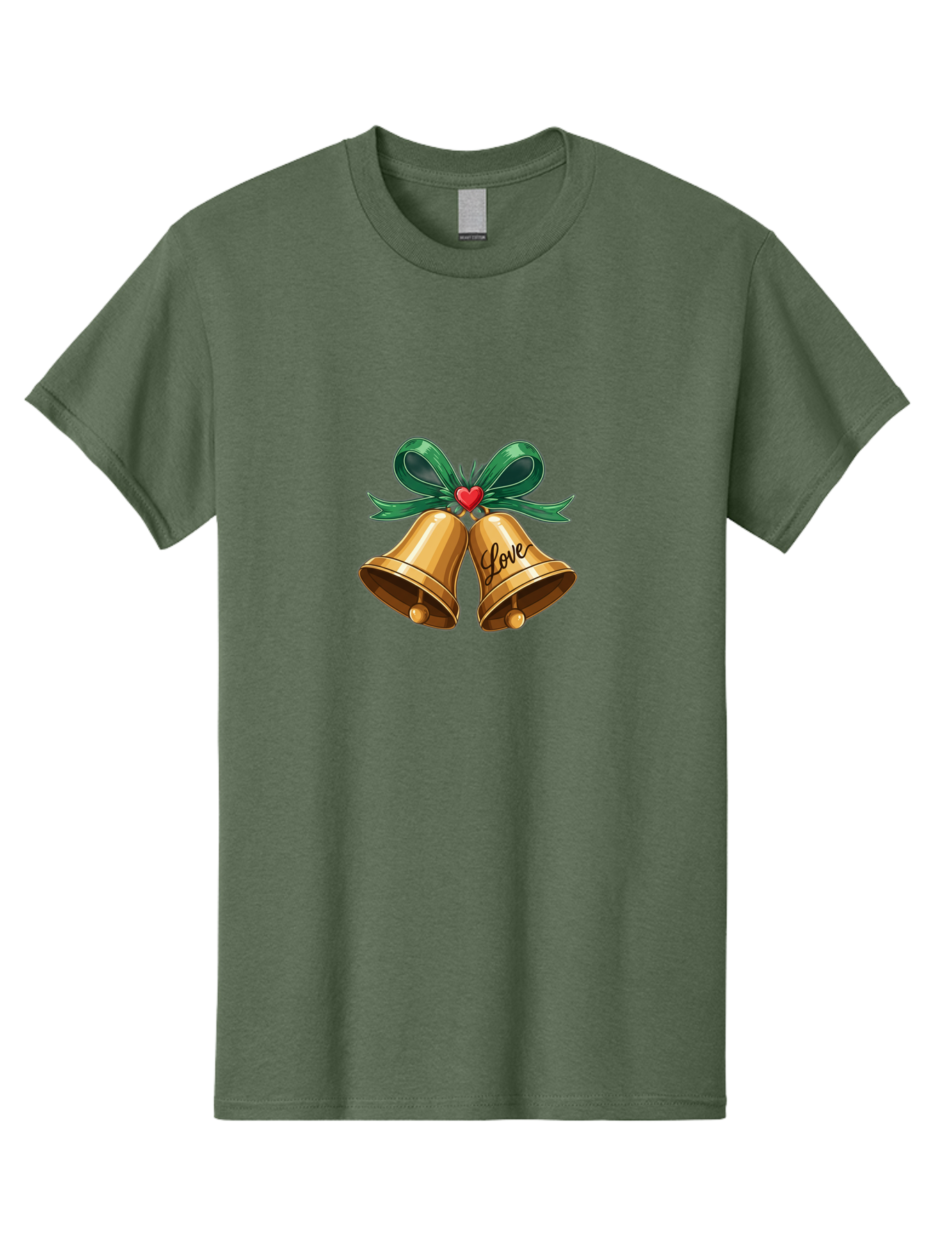 Love-Bells-1 Men'S Graphic Tee, 100% Cotton, Comfortable Casual Summer Wear, Machine Washable, Golden Bells, Love Message, Red Heart, Green Ribbon, Festive Decoration, Symbol Of Love, Wedding Bells, Holiday Decor, Charming Illustration, Baa931 17