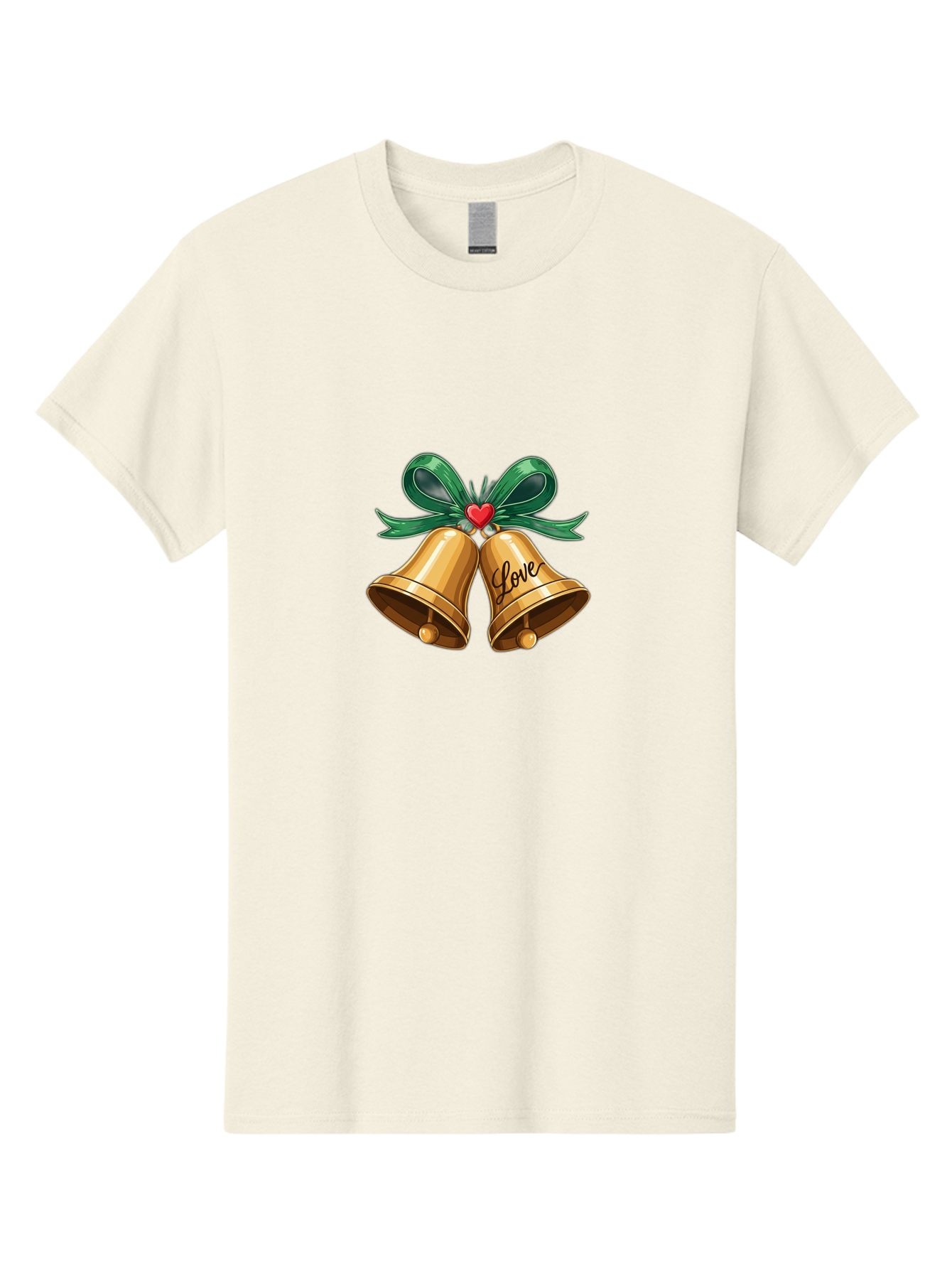 Love-Bells-1 Men'S Graphic Tee, 100% Cotton, Comfortable Casual Summer Wear, Machine Washable, Golden Bells, Love Message, Red Heart, Green Ribbon, Festive Decoration, Symbol Of Love, Wedding Bells, Holiday Decor, Charming Illustration, Baa931 29
