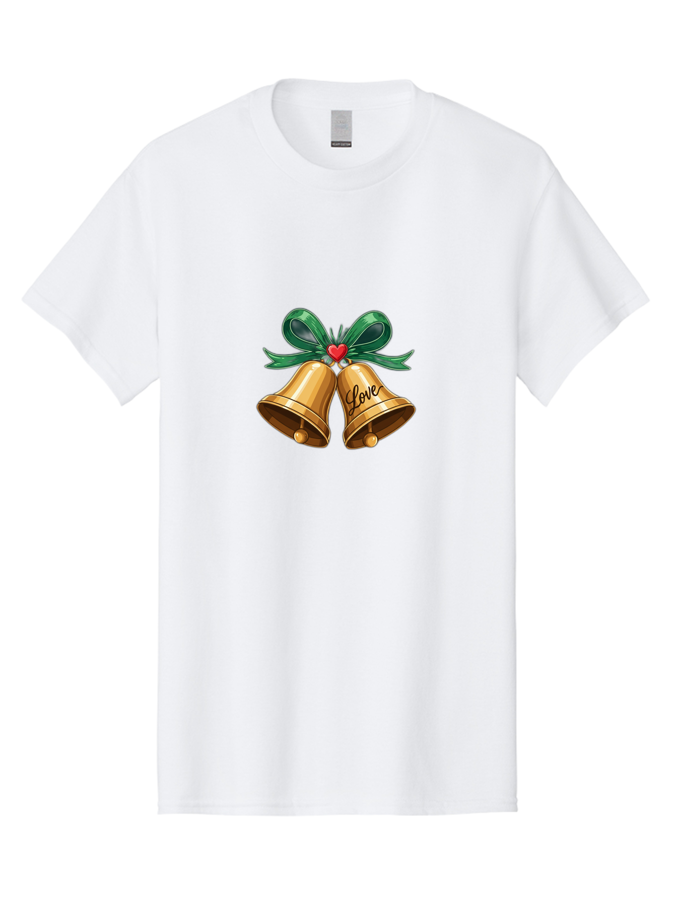 Love-Bells-1 Men'S Graphic Tee, 100% Cotton, Comfortable Casual Summer Wear, Machine Washable, Golden Bells, Love Message, Red Heart, Green Ribbon, Festive Decoration, Symbol Of Love, Wedding Bells, Holiday Decor, Charming Illustration, Baa931 3
