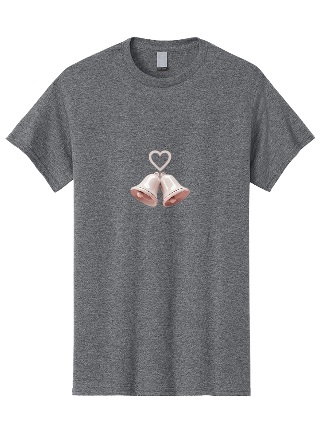 Love-Bells Men'S Graphic Tee, 100% Cotton, Comfortable Casual Summer Wear, Machine Washable, Pink Bells, Heart Shape, Love Symbol, Wedding Decoration, Romantic Theme, Valentine'S Day, Charming, Sweet, Pastel Colors Baa932 7