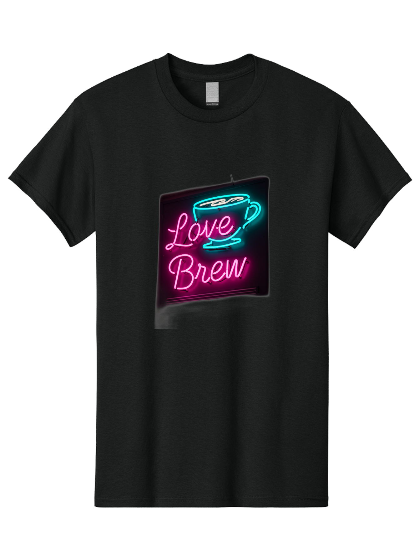 Love-Brew Men'S Graphic Tee, 100% Cotton, Comfortable Casual Summer Wear, Machine Washable, Neon Sign, Coffee Cup, Love Brew, Coffee Culture, Cafe Ambiance, Retro Advertisement, Nostalgic Decor, Coffee Lover, Vibrant Neon Lights, Baa933 3