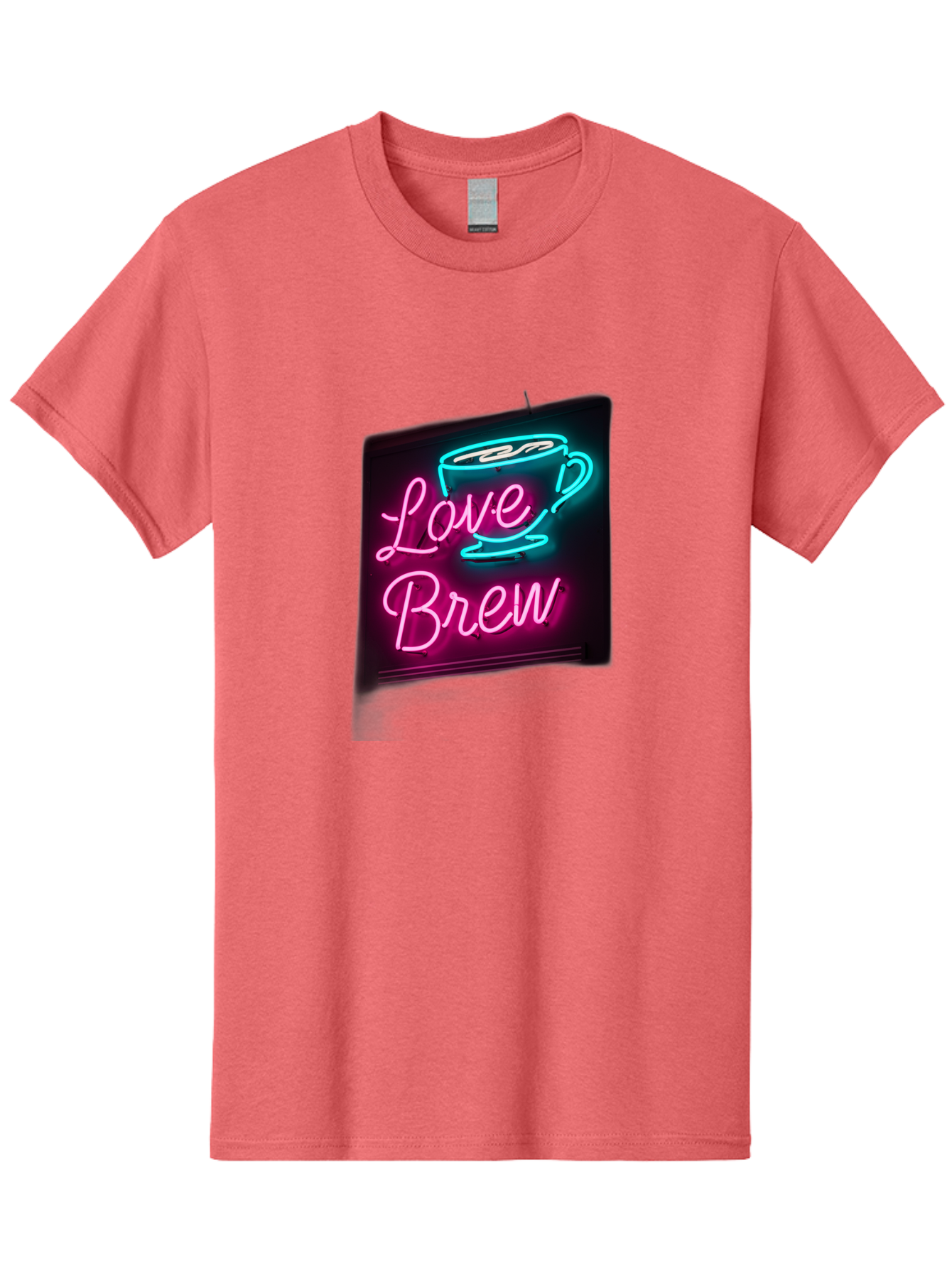 Love-Brew Men'S Graphic Tee, 100% Cotton, Comfortable Casual Summer Wear, Machine Washable, Neon Sign, Coffee Cup, Love Brew, Coffee Culture, Cafe Ambiance, Retro Advertisement, Nostalgic Decor, Coffee Lover, Vibrant Neon Lights, Baa933 9
