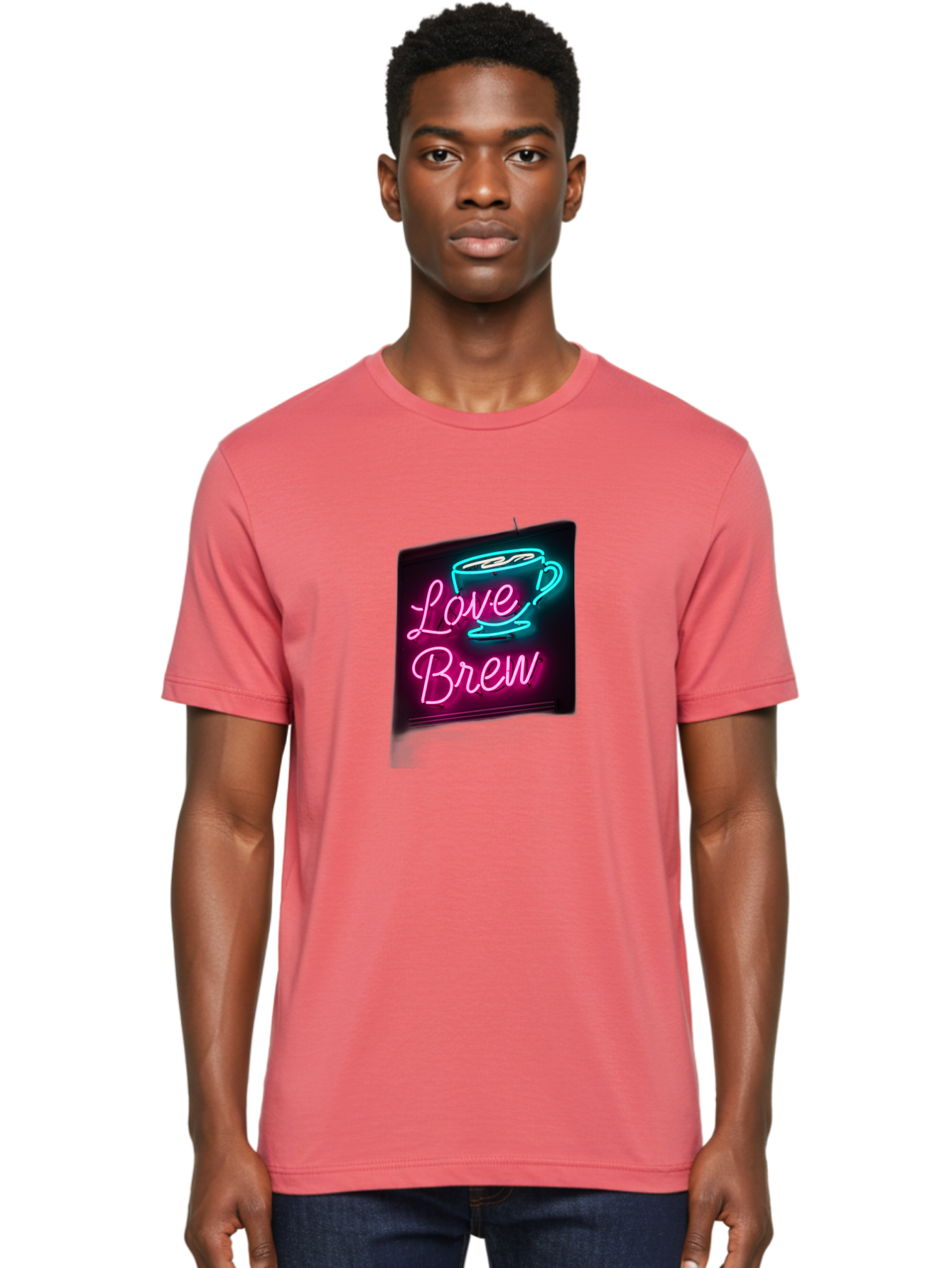 Love-Brew Men'S Graphic Tee, 100% Cotton, Comfortable Casual Summer Wear, Machine Washable, Neon Sign, Coffee Cup, Love Brew, Coffee Culture, Cafe Ambiance, Retro Advertisement, Nostalgic Decor, Coffee Lover, Vibrant Neon Lights, Baa933 10