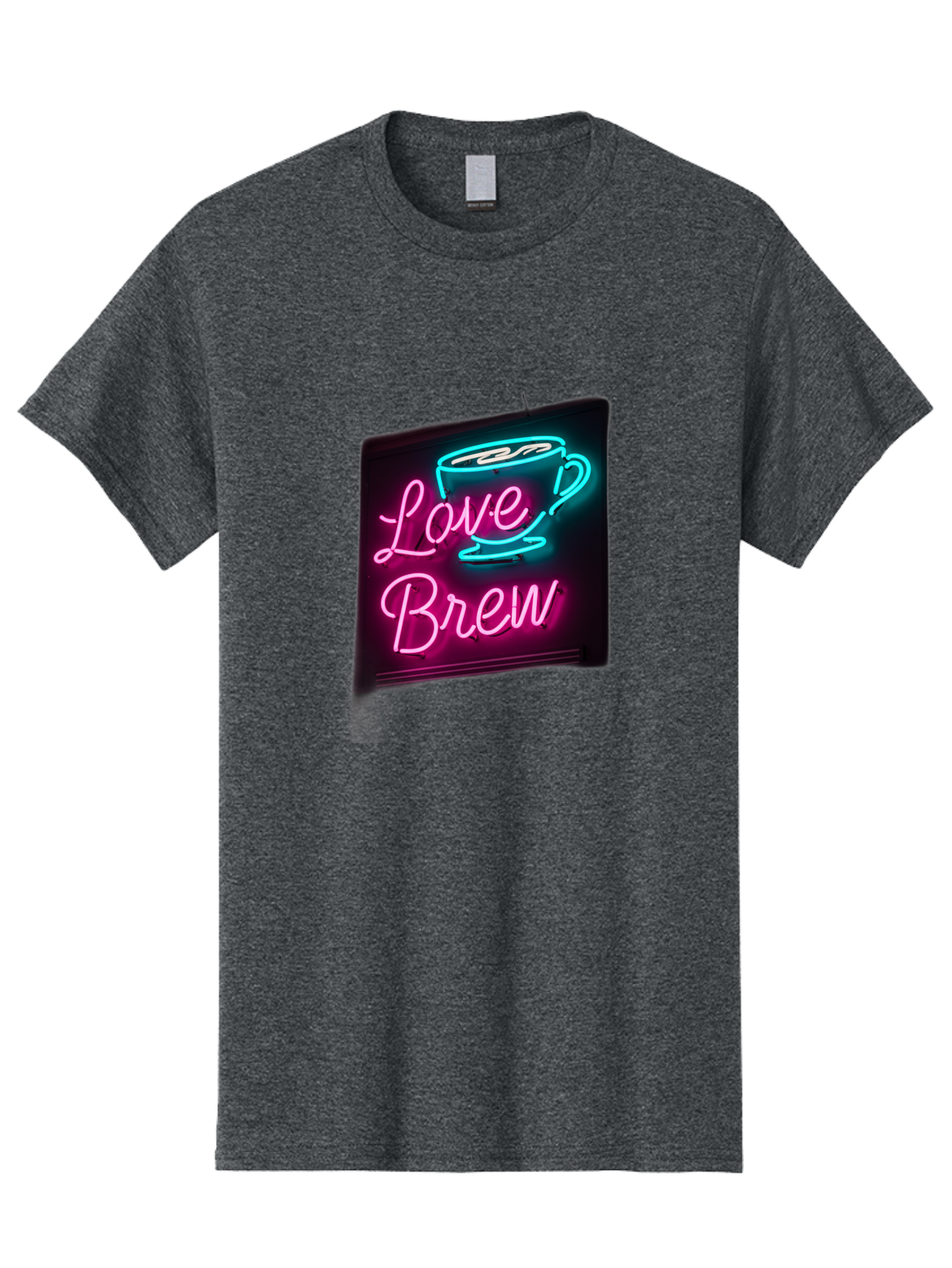 Love-Brew Men'S Graphic Tee, 100% Cotton, Comfortable Casual Summer Wear, Machine Washable, Neon Sign, Coffee Cup, Love Brew, Coffee Culture, Cafe Ambiance, Retro Advertisement, Nostalgic Decor, Coffee Lover, Vibrant Neon Lights, Baa933 21