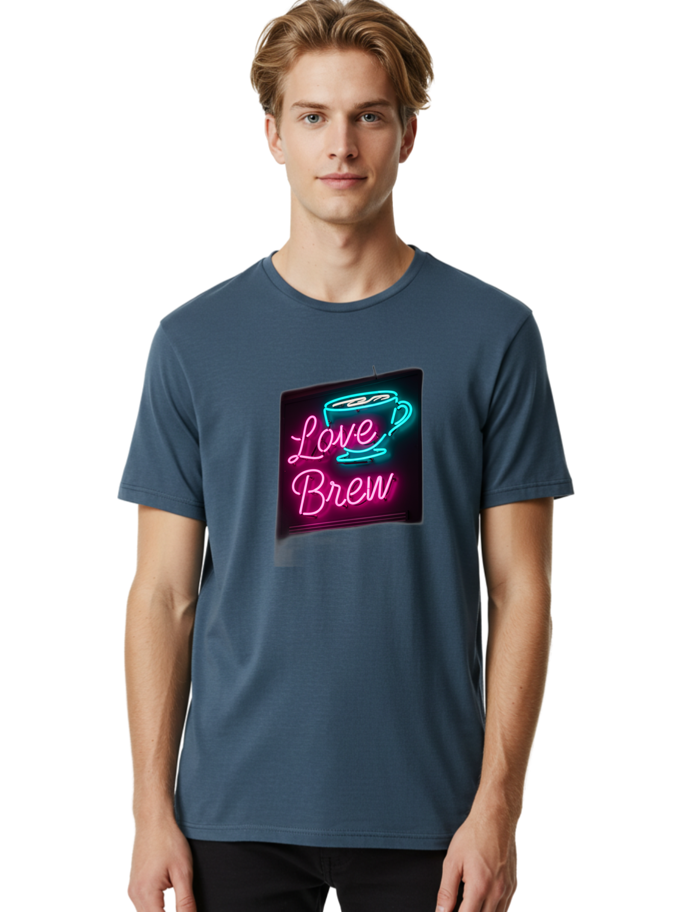 Love-Brew Men'S Graphic Tee, 100% Cotton, Comfortable Casual Summer Wear, Machine Washable, Neon Sign, Coffee Cup, Love Brew, Coffee Culture, Cafe Ambiance, Retro Advertisement, Nostalgic Decor, Coffee Lover, Vibrant Neon Lights, Baa933 12