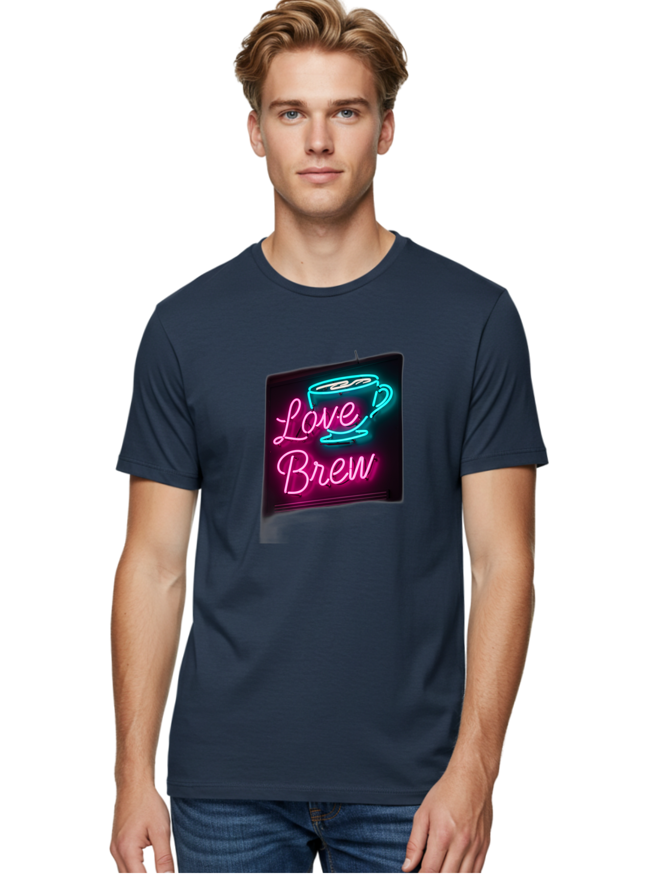 Love-Brew Men'S Graphic Tee, 100% Cotton, Comfortable Casual Summer Wear, Machine Washable, Neon Sign, Coffee Cup, Love Brew, Coffee Culture, Cafe Ambiance, Retro Advertisement, Nostalgic Decor, Coffee Lover, Vibrant Neon Lights, Baa933 14