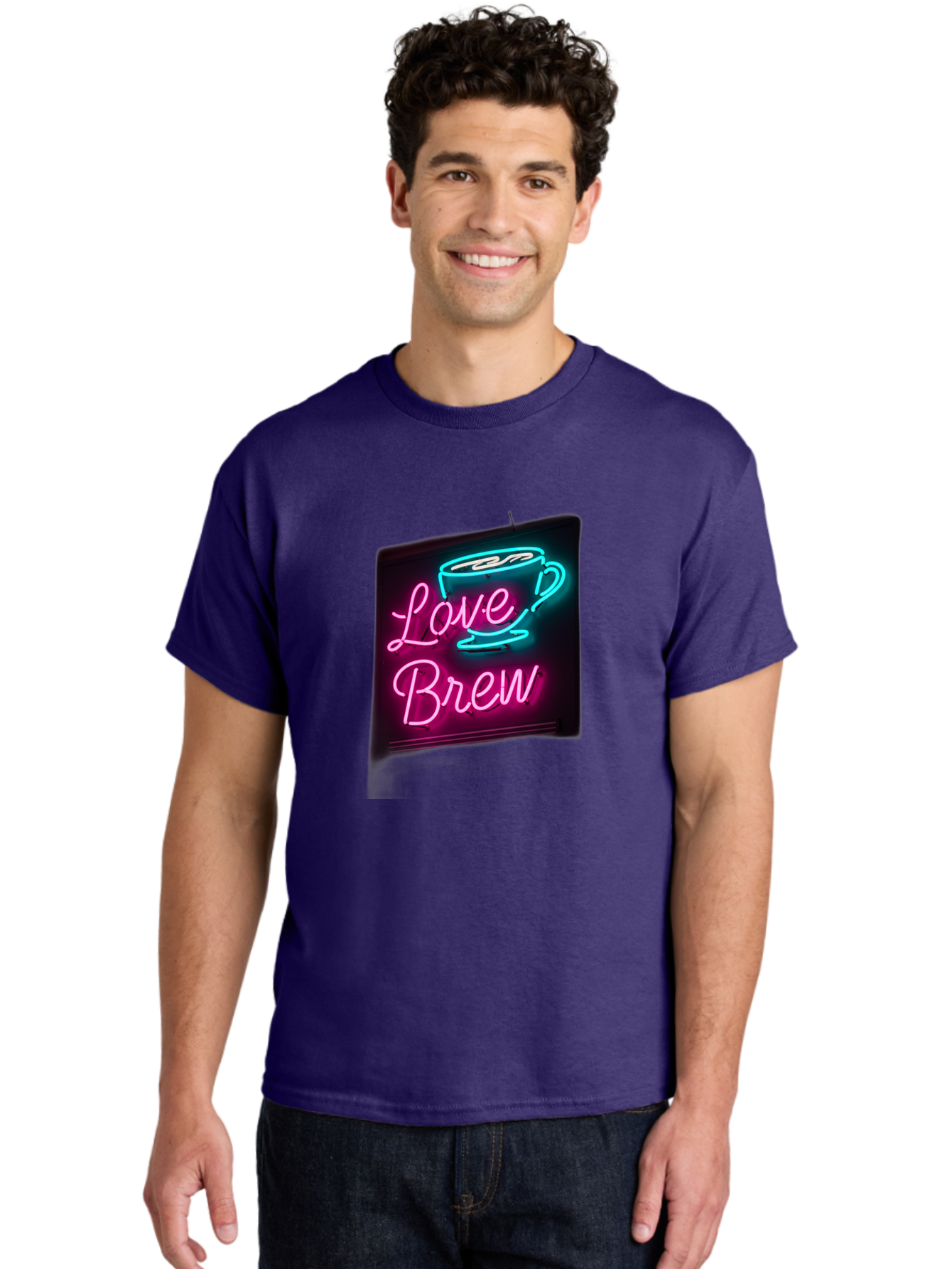 Love-Brew Men'S Graphic Tee, 100% Cotton, Comfortable Casual Summer Wear, Machine Washable, Neon Sign, Coffee Cup, Love Brew, Coffee Culture, Cafe Ambiance, Retro Advertisement, Nostalgic Decor, Coffee Lover, Vibrant Neon Lights, Baa933 20