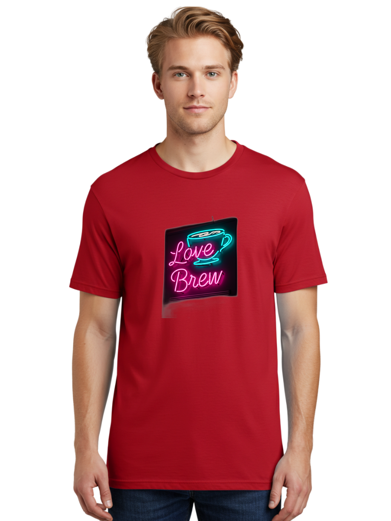 Love-Brew Men'S Graphic Tee, 100% Cotton, Comfortable Casual Summer Wear, Machine Washable, Neon Sign, Coffee Cup, Love Brew, Coffee Culture, Cafe Ambiance, Retro Advertisement, Nostalgic Decor, Coffee Lover, Vibrant Neon Lights, Baa933 16