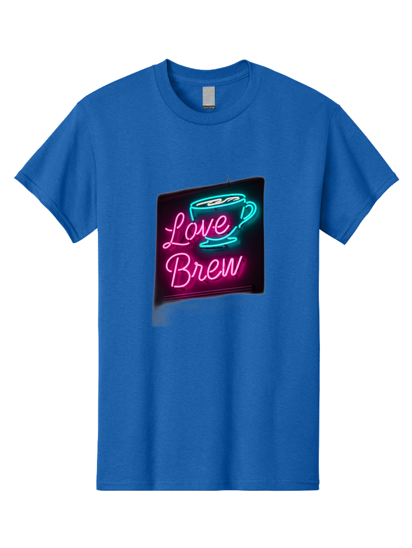 Love-Brew Men'S Graphic Tee, 100% Cotton, Comfortable Casual Summer Wear, Machine Washable, Neon Sign, Coffee Cup, Love Brew, Coffee Culture, Cafe Ambiance, Retro Advertisement, Nostalgic Decor, Coffee Lover, Vibrant Neon Lights, Baa933 5