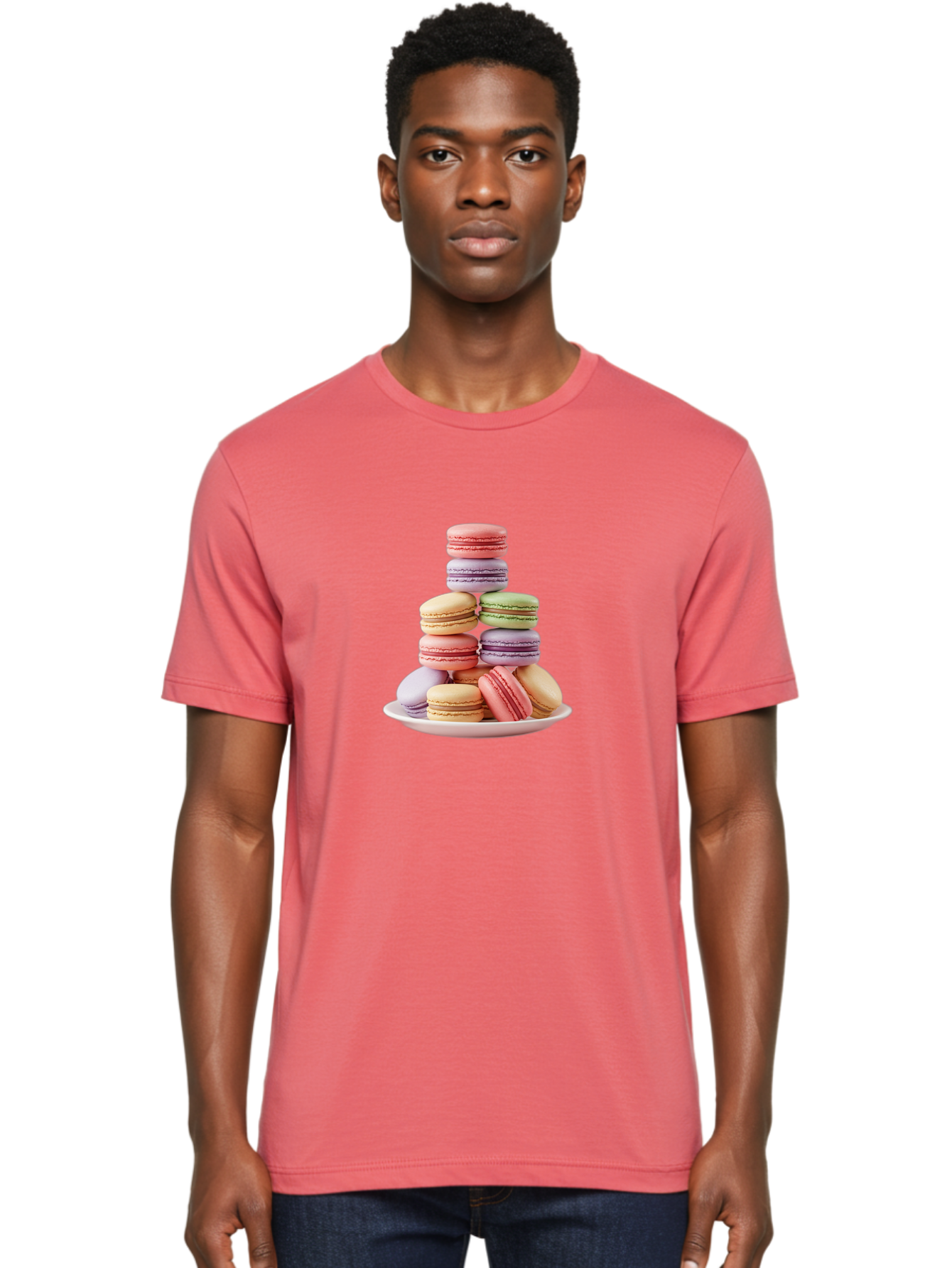 Macaron-Tower Men'S Graphic Tee, 100% Cotton, Comfortable Casual Summer Wear, Machine Washable, Colorful Macarons, Pastel Colors, Dessert Tower, French Patisserie, Sweet Treats, Macaron Stack, Vibrant Hues, Delicate Meringue, Baked Goods, Baa941 10