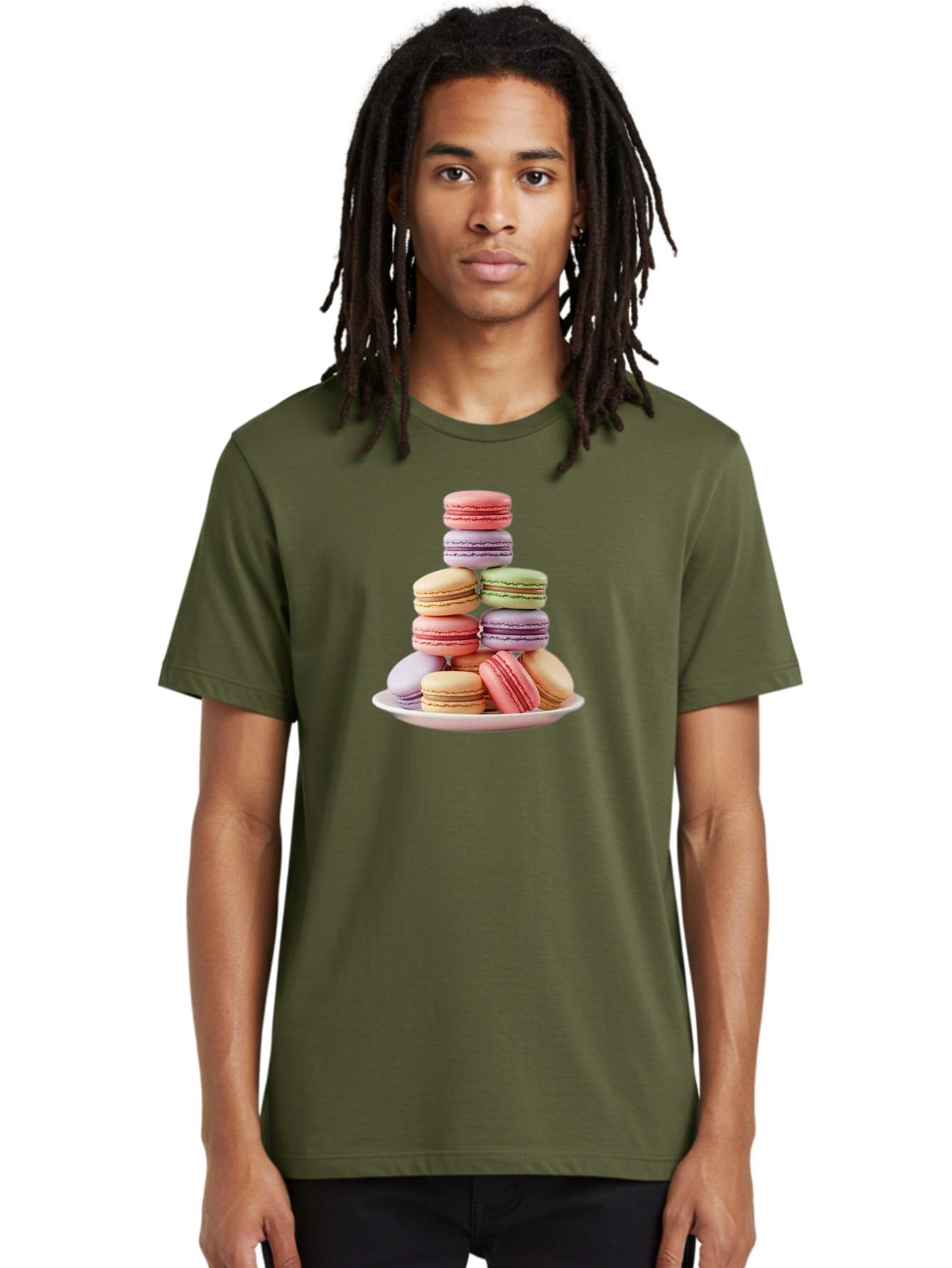 Macaron-Tower Men'S Graphic Tee, 100% Cotton, Comfortable Casual Summer Wear, Machine Washable, Colorful Macarons, Pastel Colors, Dessert Tower, French Patisserie, Sweet Treats, Macaron Stack, Vibrant Hues, Delicate Meringue, Baked Goods, Baa941 18