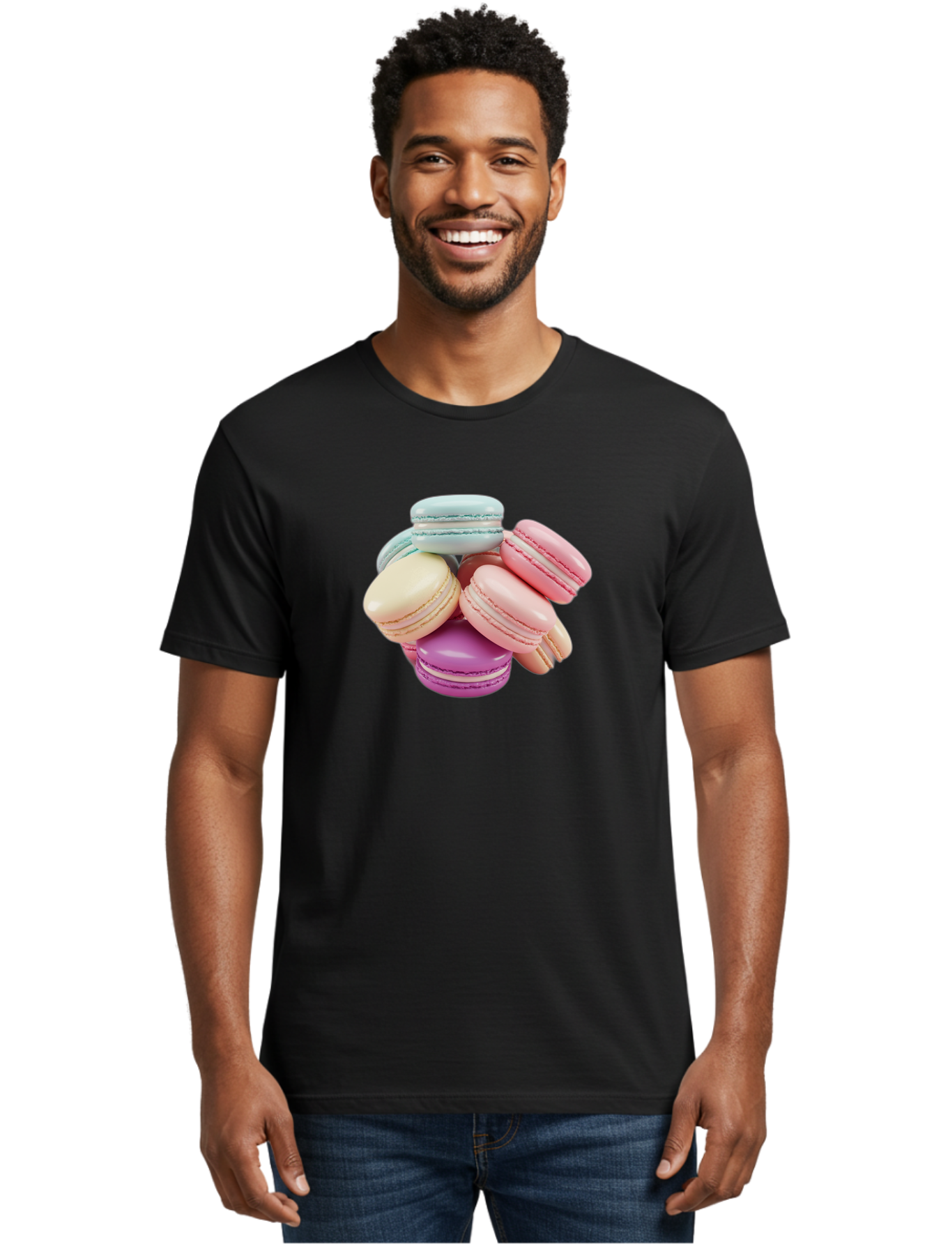 Macarons-11 Men'S Graphic Tee, 100% Cotton, Comfortable Casual Summer Wear, Machine Washable, Colorful Macarons, Pastel-Colored Desserts, Sweet Treats, French Patisserie, Delicate Meringue-Based Cookies, Creamy Fillings, Vibrant Colors, Baa945 10