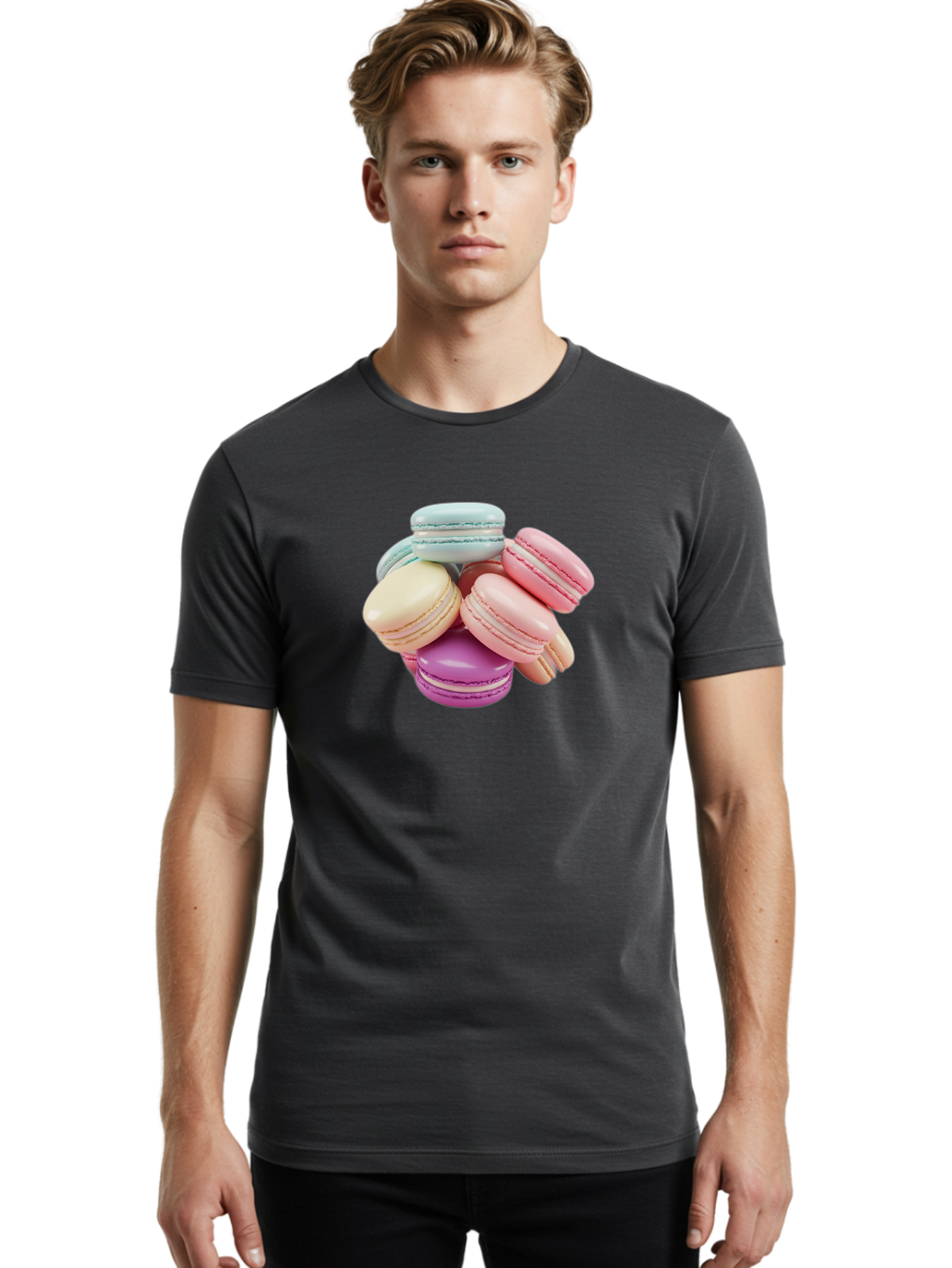 Macarons-11 Men'S Graphic Tee, 100% Cotton, Comfortable Casual Summer Wear, Machine Washable, Colorful Macarons, Pastel-Colored Desserts, Sweet Treats, French Patisserie, Delicate Meringue-Based Cookies, Creamy Fillings, Vibrant Colors, Baa945 28