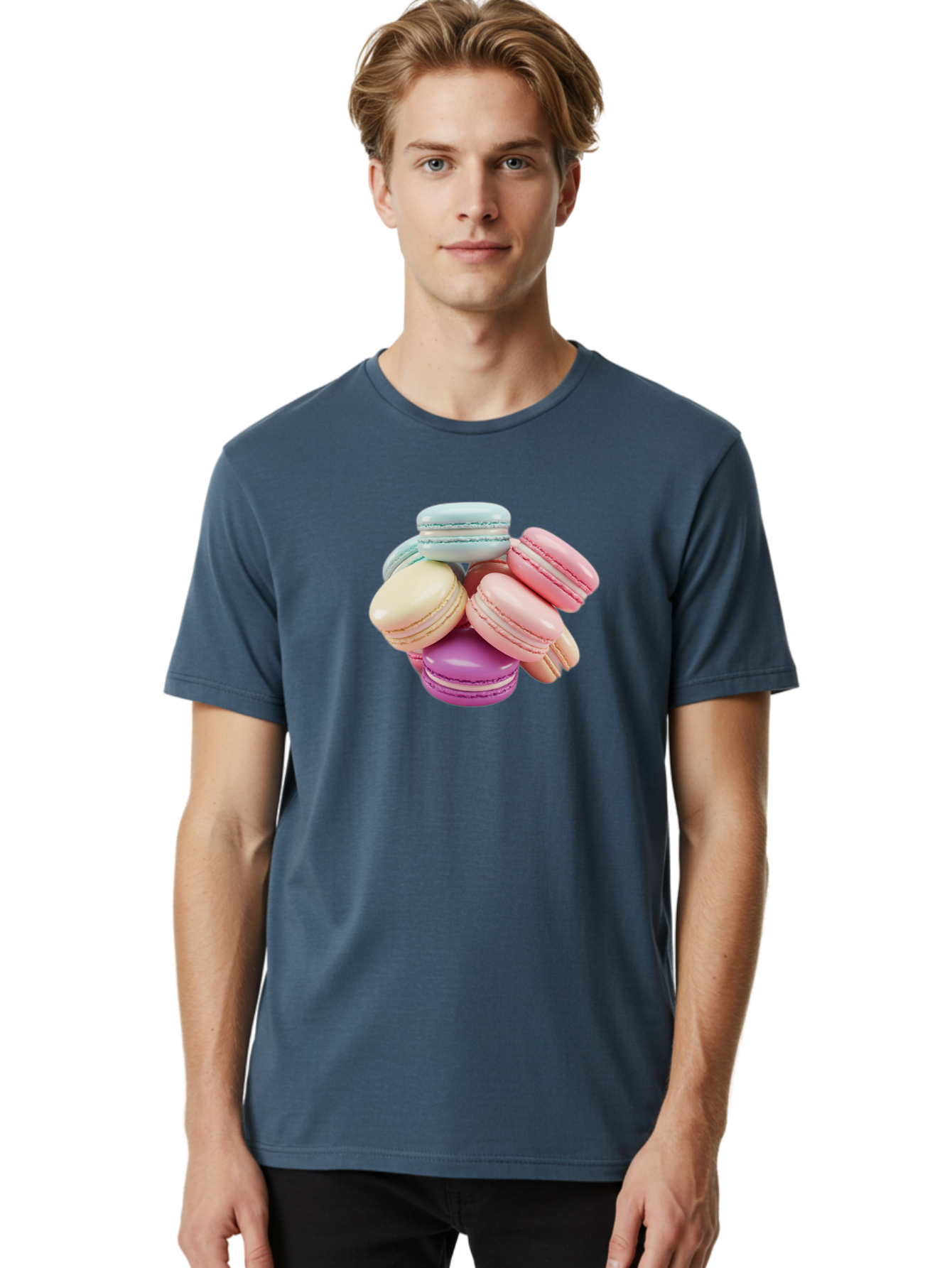 Macarons-11 Men'S Graphic Tee, 100% Cotton, Comfortable Casual Summer Wear, Machine Washable, Colorful Macarons, Pastel-Colored Desserts, Sweet Treats, French Patisserie, Delicate Meringue-Based Cookies, Creamy Fillings, Vibrant Colors, Baa945 24