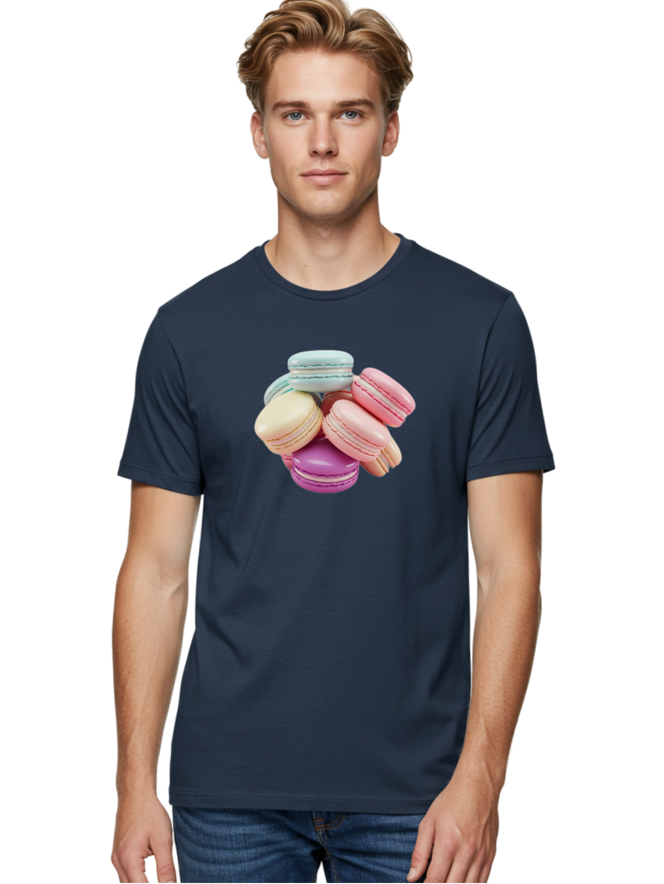 Macarons-11 Men'S Graphic Tee, 100% Cotton, Comfortable Casual Summer Wear, Machine Washable, Colorful Macarons, Pastel-Colored Desserts, Sweet Treats, French Patisserie, Delicate Meringue-Based Cookies, Creamy Fillings, Vibrant Colors, Baa945 26