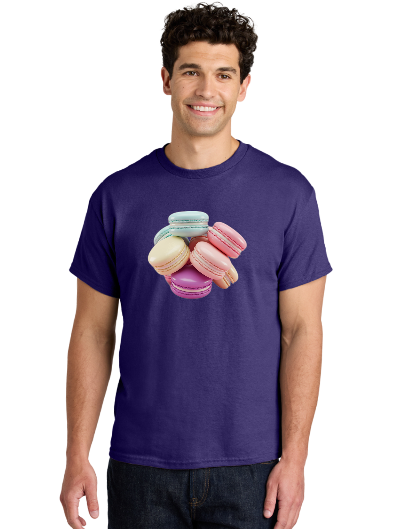 Macarons-11 Men'S Graphic Tee, 100% Cotton, Comfortable Casual Summer Wear, Machine Washable, Colorful Macarons, Pastel-Colored Desserts, Sweet Treats, French Patisserie, Delicate Meringue-Based Cookies, Creamy Fillings, Vibrant Colors, Baa945 6