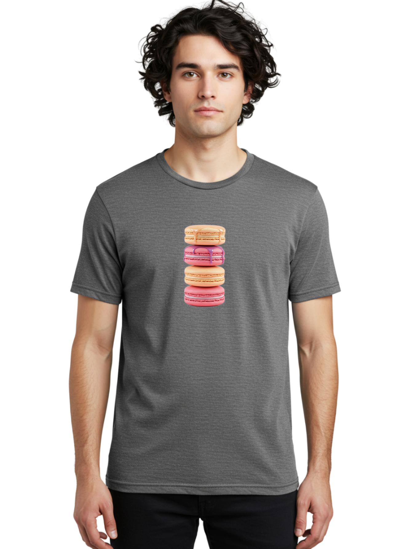 Macarons-2 Men'S Graphic Tee, 100% Cotton, Comfortable Casual Summer Wear, Machine Washable, Stacked Macarons, Pastel Colors, Pink And Beige Macarons, Vibrant Dessert, Sweet Treats, French Patisserie, Delicate Meringue-Based Cookies, Baa946 24