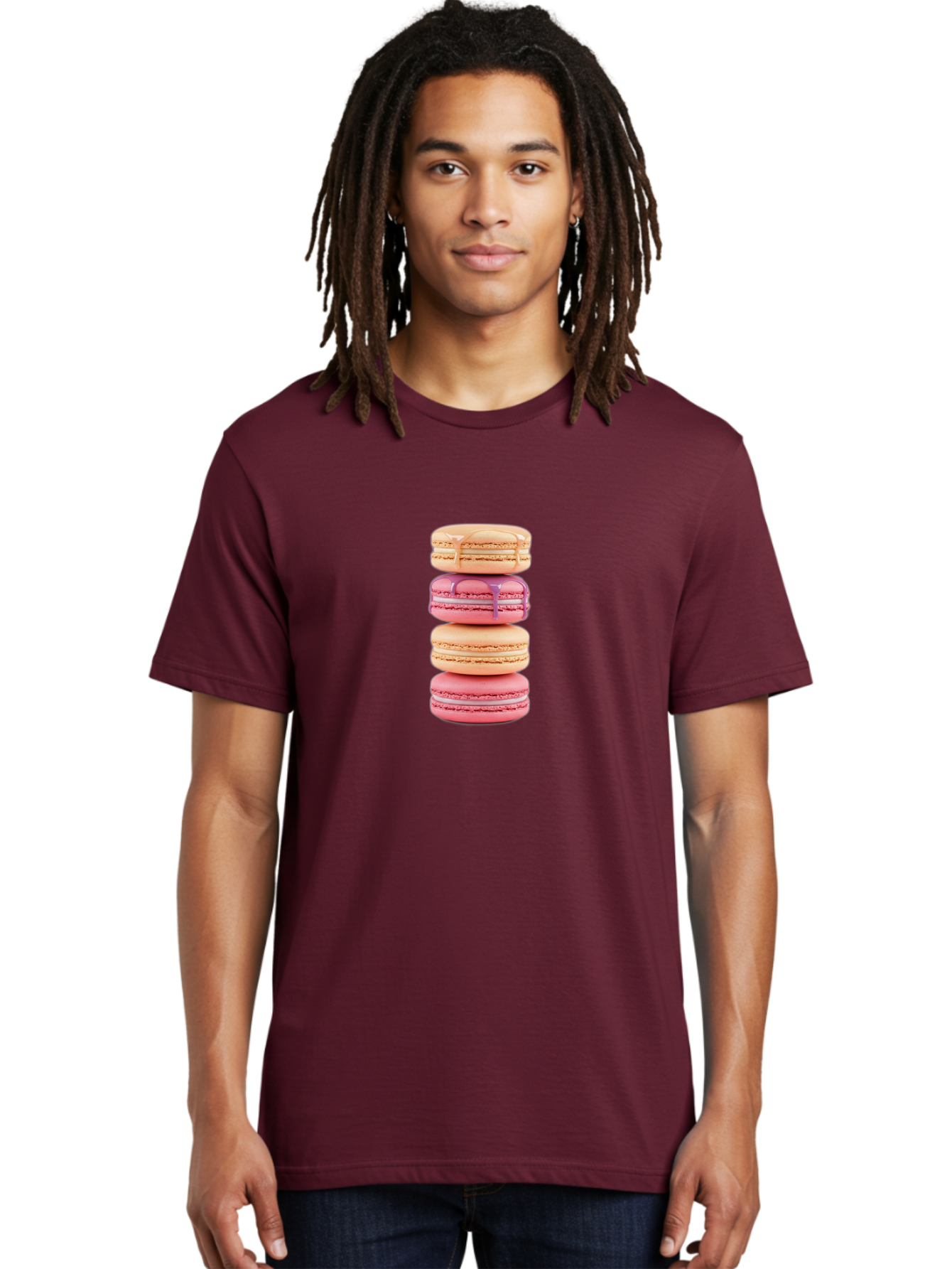 Macarons-2 Men'S Graphic Tee, 100% Cotton, Comfortable Casual Summer Wear, Machine Washable, Stacked Macarons, Pastel Colors, Pink And Beige Macarons, Vibrant Dessert, Sweet Treats, French Patisserie, Delicate Meringue-Based Cookies, Baa946 8
