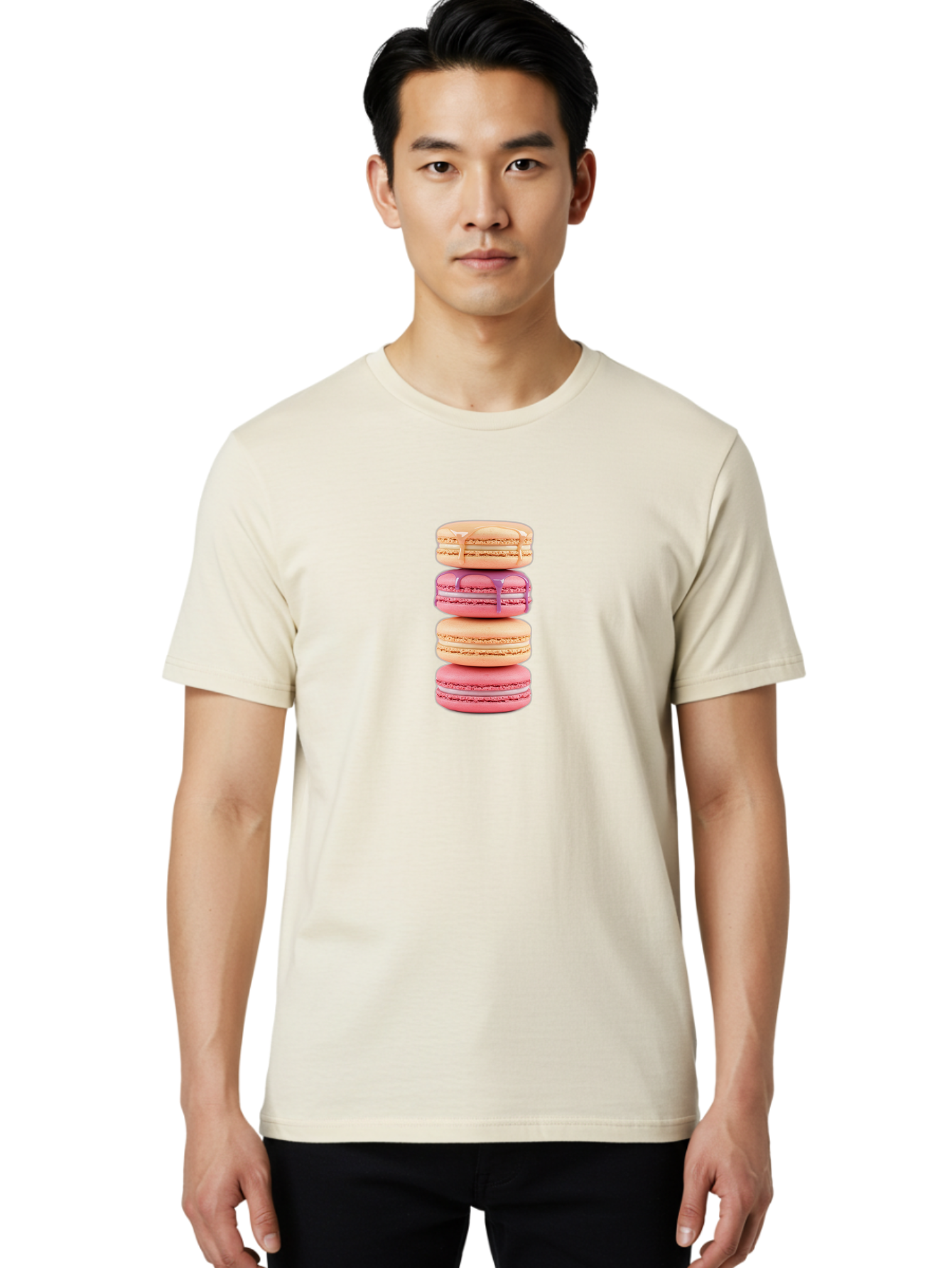 Macarons-2 Men'S Graphic Tee, 100% Cotton, Comfortable Casual Summer Wear, Machine Washable, Stacked Macarons, Pastel Colors, Pink And Beige Macarons, Vibrant Dessert, Sweet Treats, French Patisserie, Delicate Meringue-Based Cookies, Baa946 22