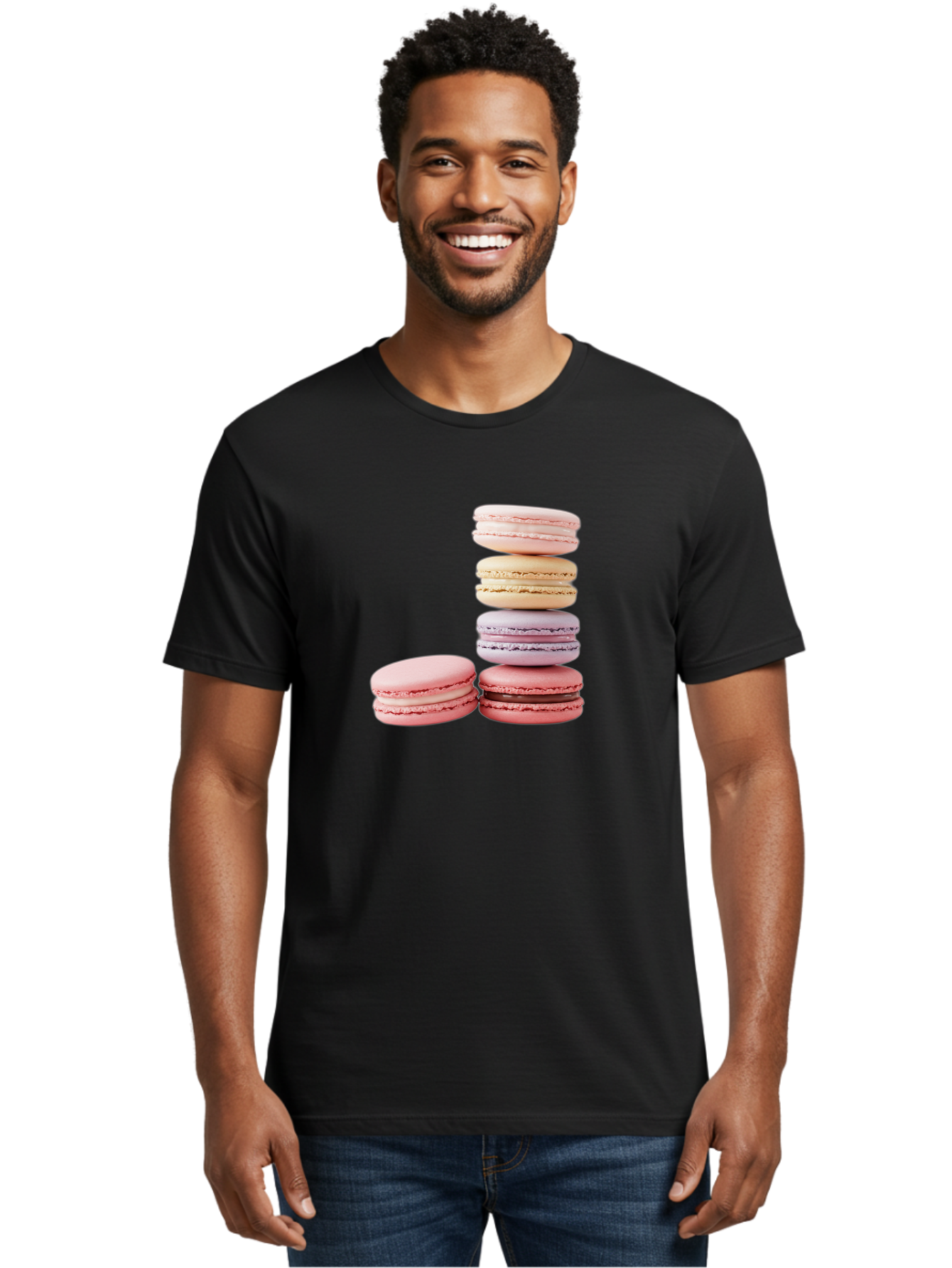 Macarons-3 Men'S Graphic Tee, 100% Cotton, Comfortable Casual Summer Wear, Machine Washable, Stacked Macarons, Pastel Colors, Pink, Purple, Beige, Dessert, Sweet Treats, French Macarons, Delicate Meringue-Based Cookies, Creamy Fillings, Baa947 26